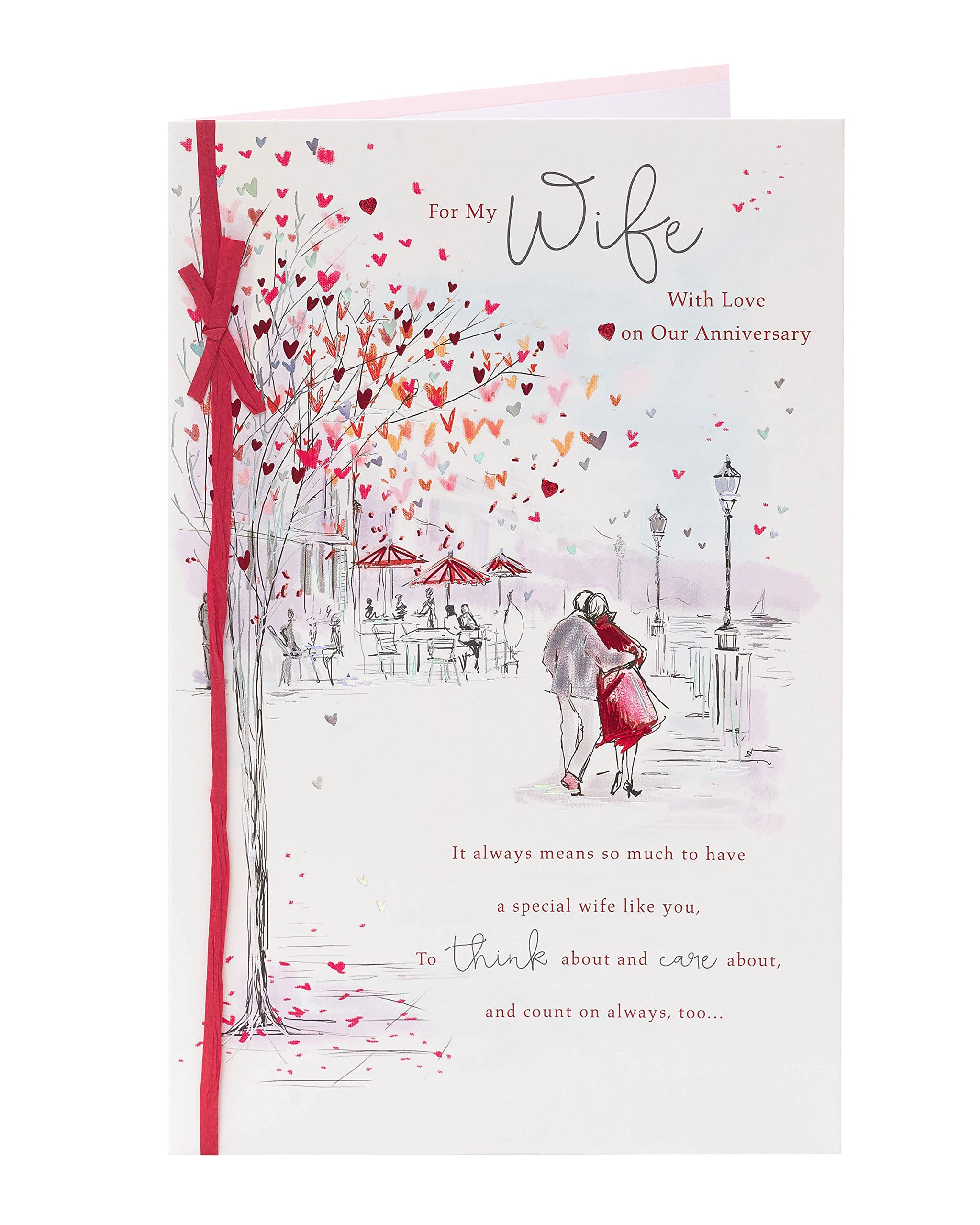 UK Greetings Anniversary Card for Wife | Heartfelt Design with Red Foil & Bow | FSC Certified 5