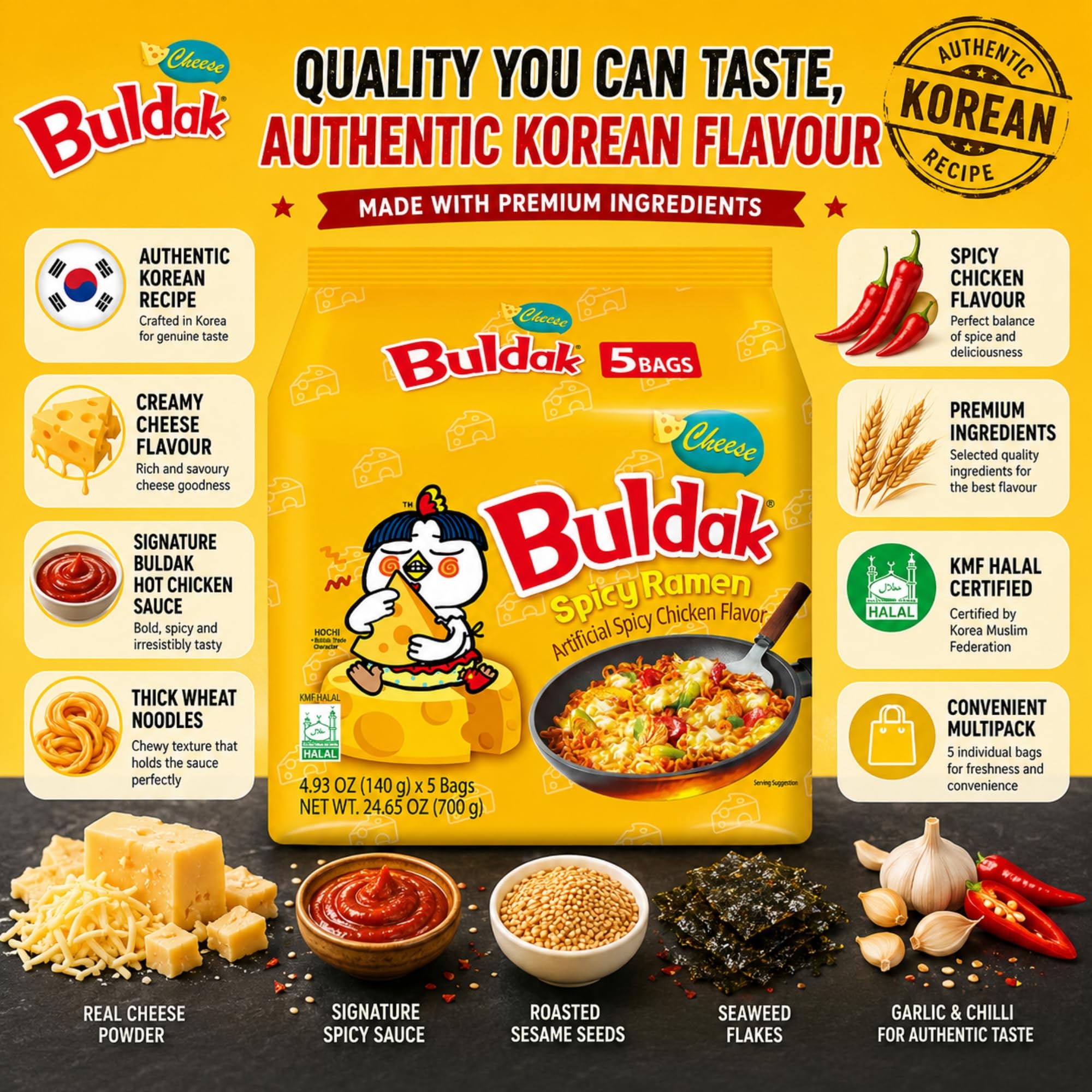 Buldak Noodles Cheese Spicy Chicken Flavor Ramen - 10 Pack 6