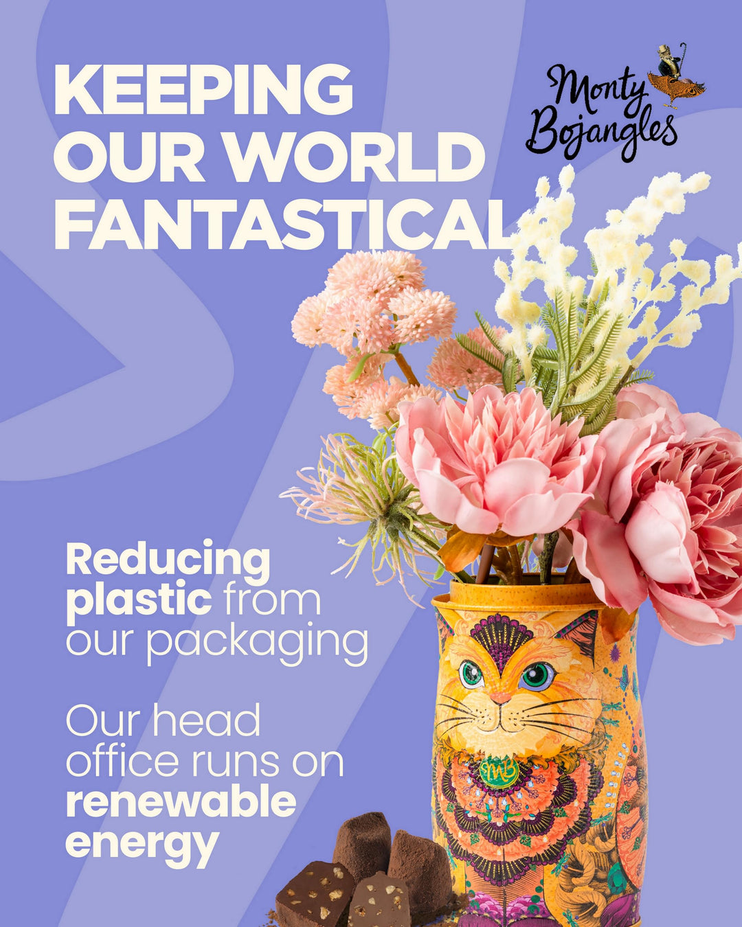 Monty Bojangles Choccy Scoffy Cat Tin - Cocoa Dusted Chocolate Truffles, Persian Pink Cat