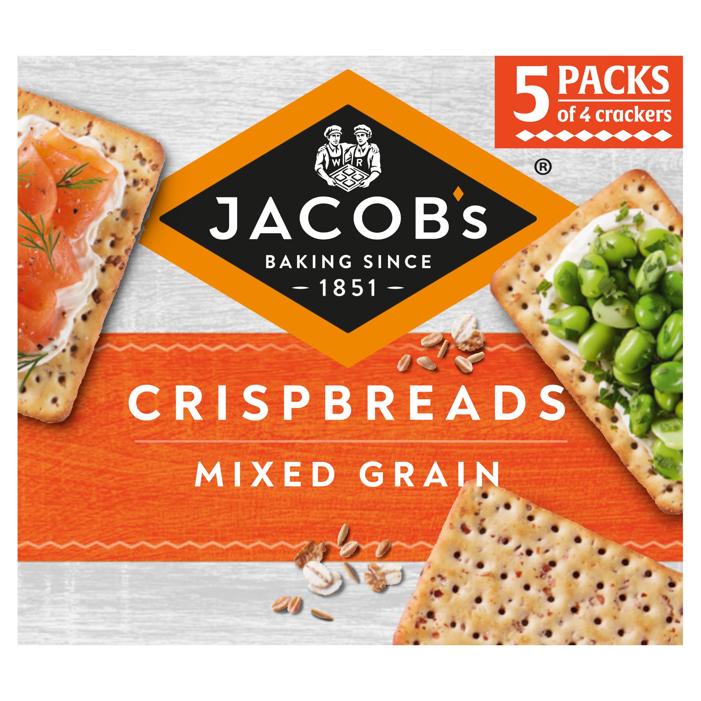 Jacob's Crispbreads Mischkorncracker, 20 Cracker (5 Packungen mit je 4 Stück), 190 g