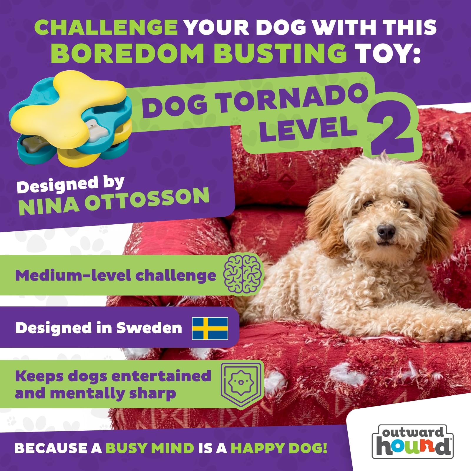 Outward Hound Nina Ottosson Dog Tornado Interactive Treat Puzzle Toy | Level 2 | Medium