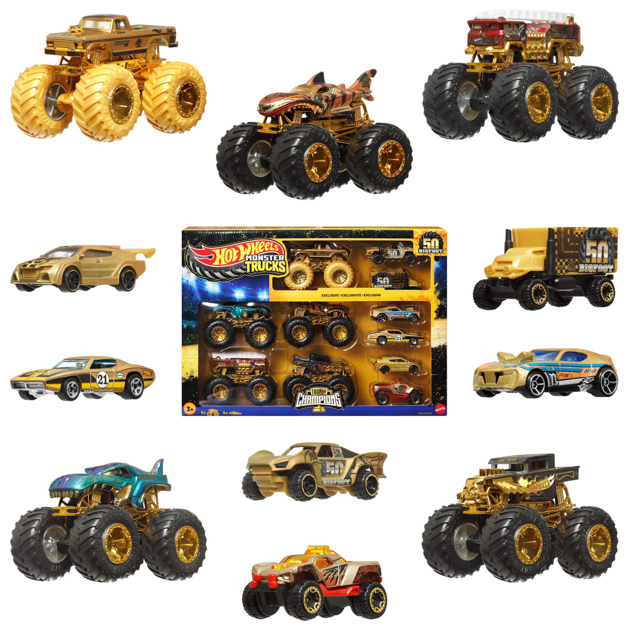 Hot Wheels Monster Trucks Trophy Champions Collection (11 Pcs) | 5 Monster Trucks & 6 Die-Cast Cars | 3Y+ 2