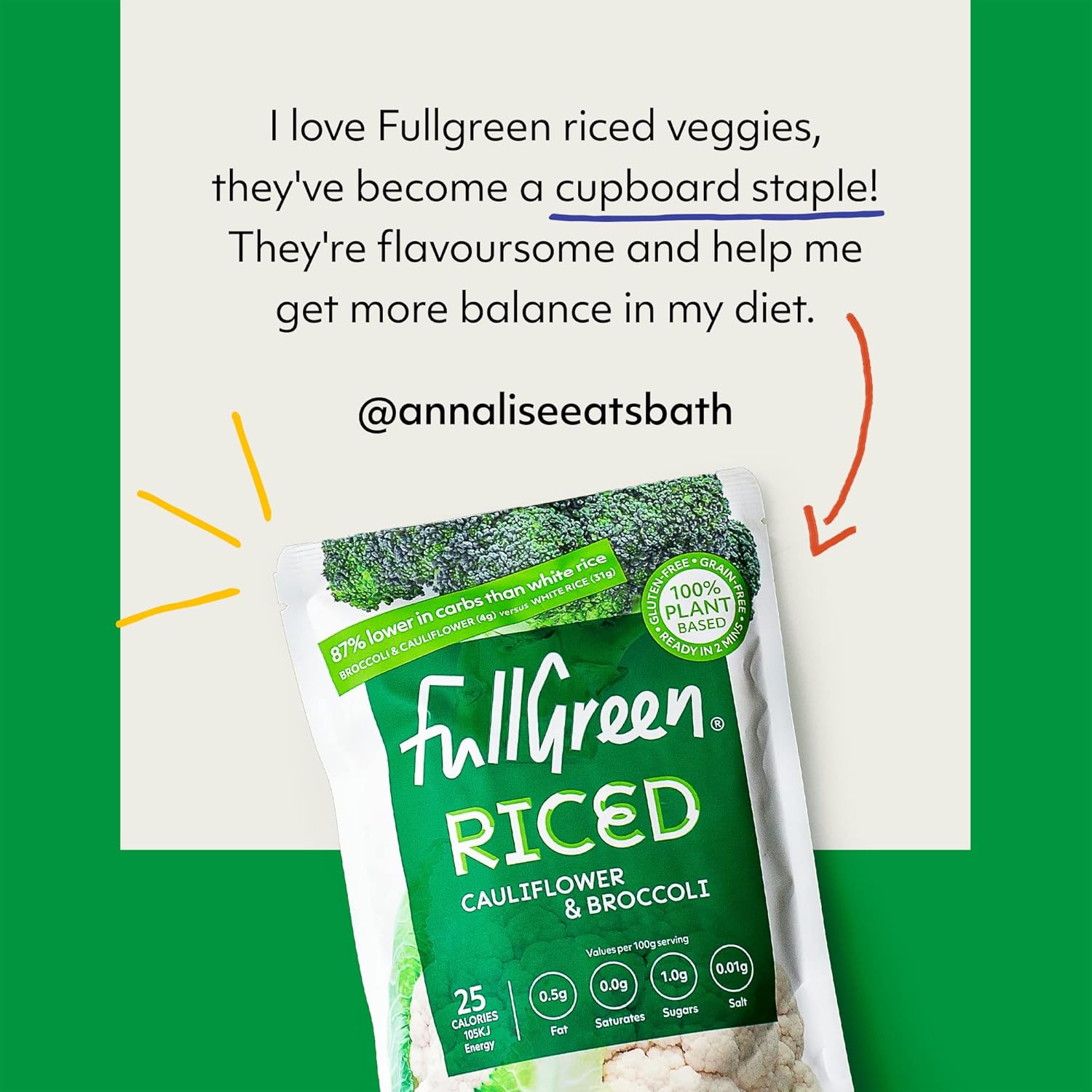 Fullgreen - Riced Broccoli & Cauliflower Plant-Based Low-Carb Rice Alternative 11