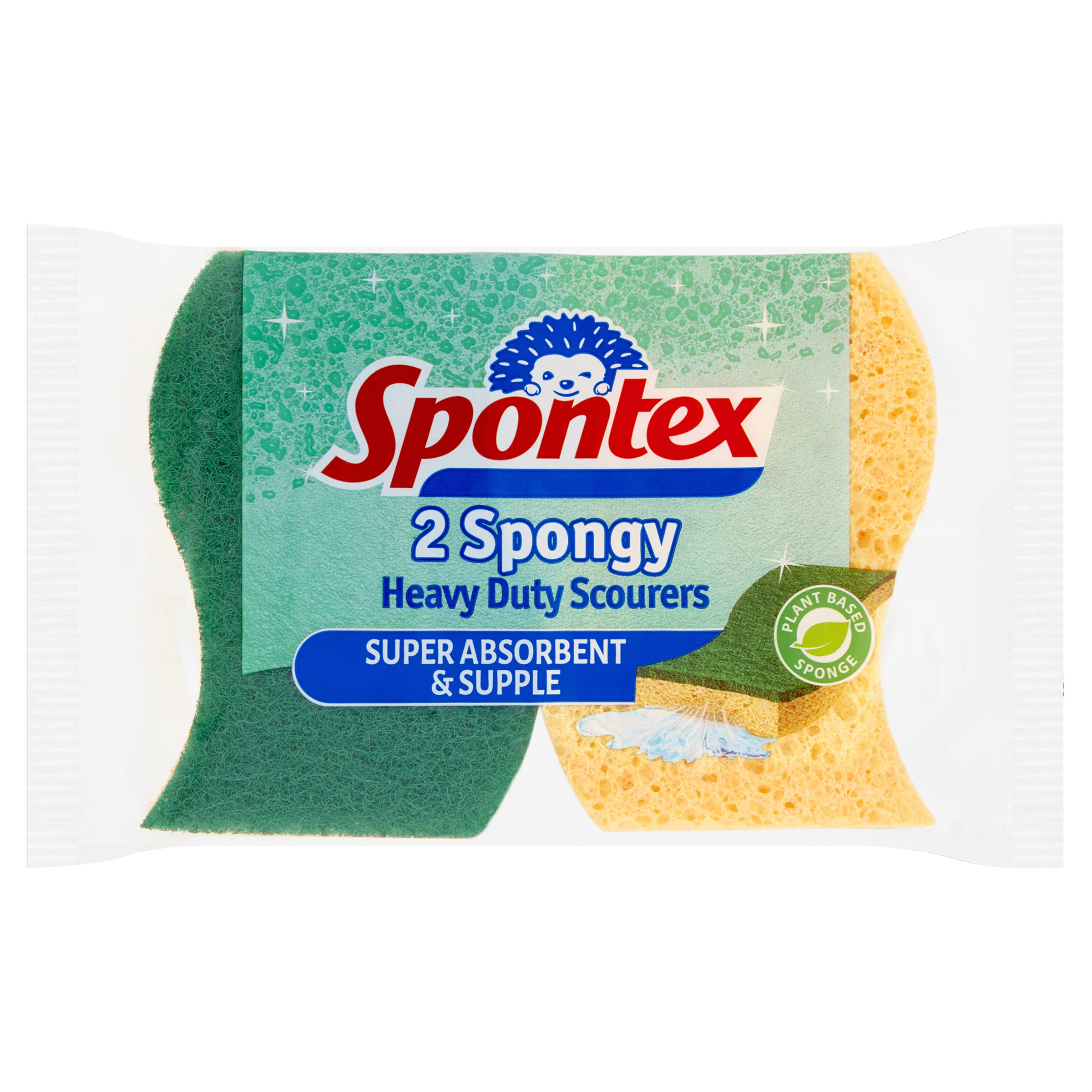 Spontex Heavy Duty Super Absorbent Scourers - 2 Count, Biodegradable Cellulose Sponge 1