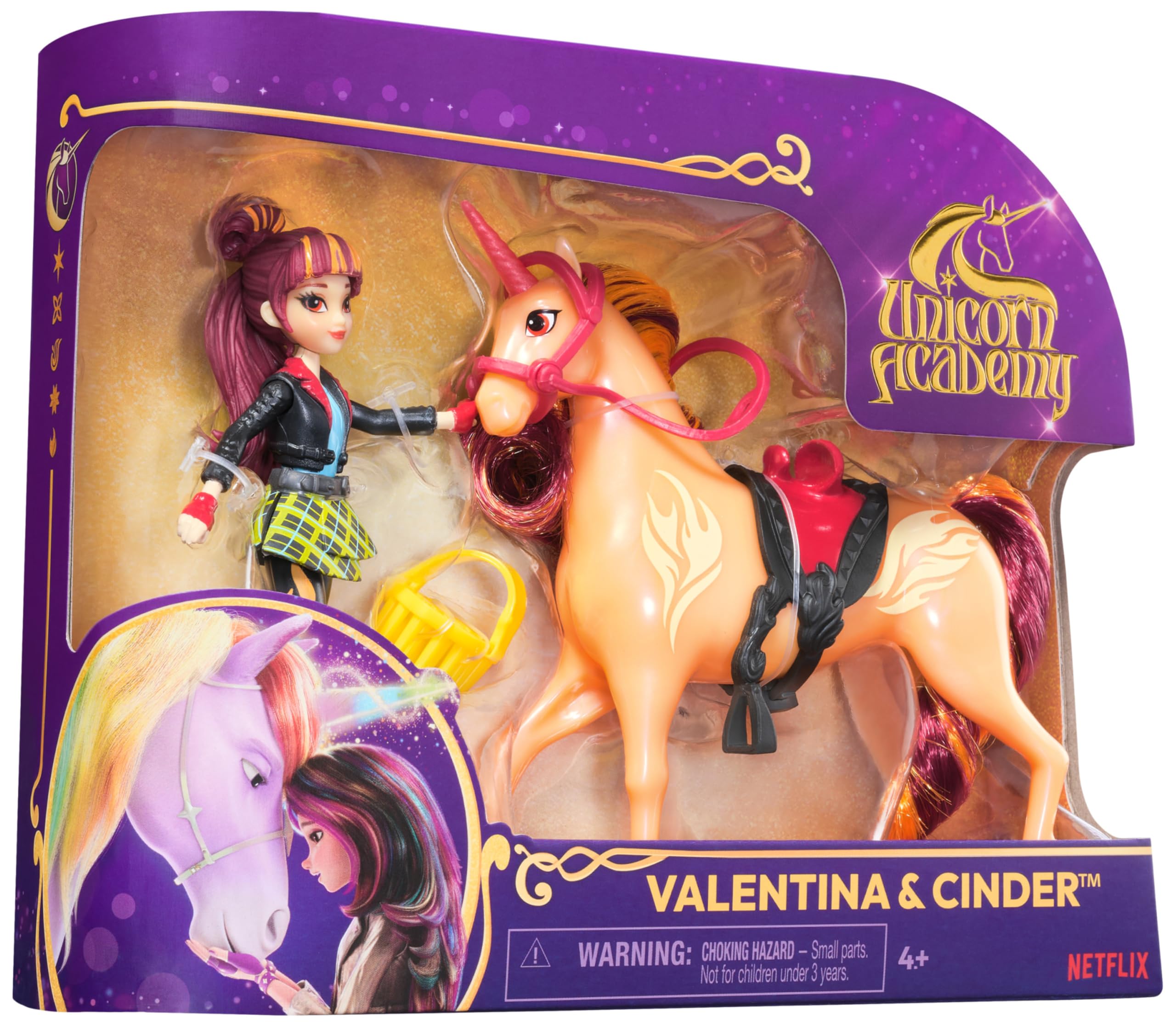 Unicorn Academy Valentina & Cinder Playset with 2 Riding Accessories and Hair Styling Tool | Ages 4+ 8
