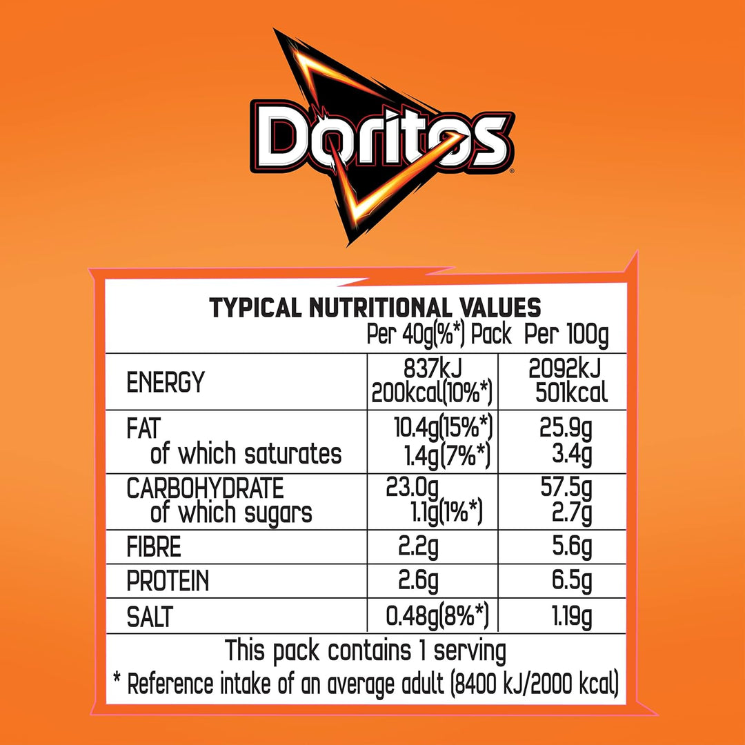 Doritos Tangy Cheese Tortilla Chips, 40g (Case of 32) - Bold Flavour, Vegetarian Crisps