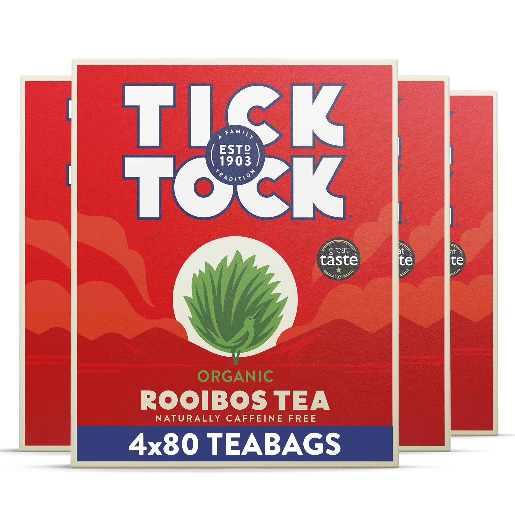 Tick Tock Organic Rooibos Tea - Naturally Caffeine Free | 320 Teabags (4 x 80) 1