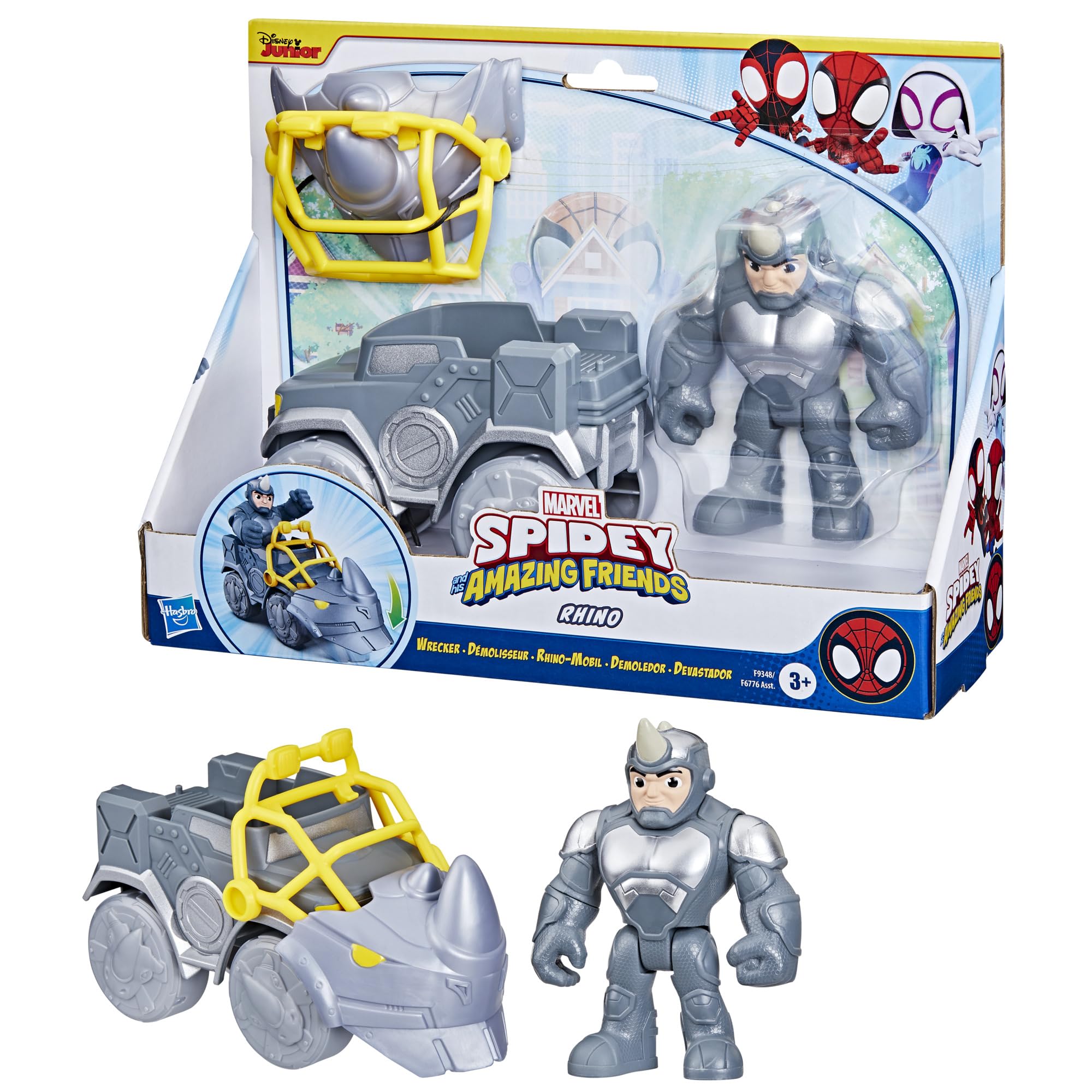 SPIDEY AND HIS AMAZING FRIENDS Rhino Wrecker Toy Set with 4-Inch Poseable Figure | Ages 3+ 1