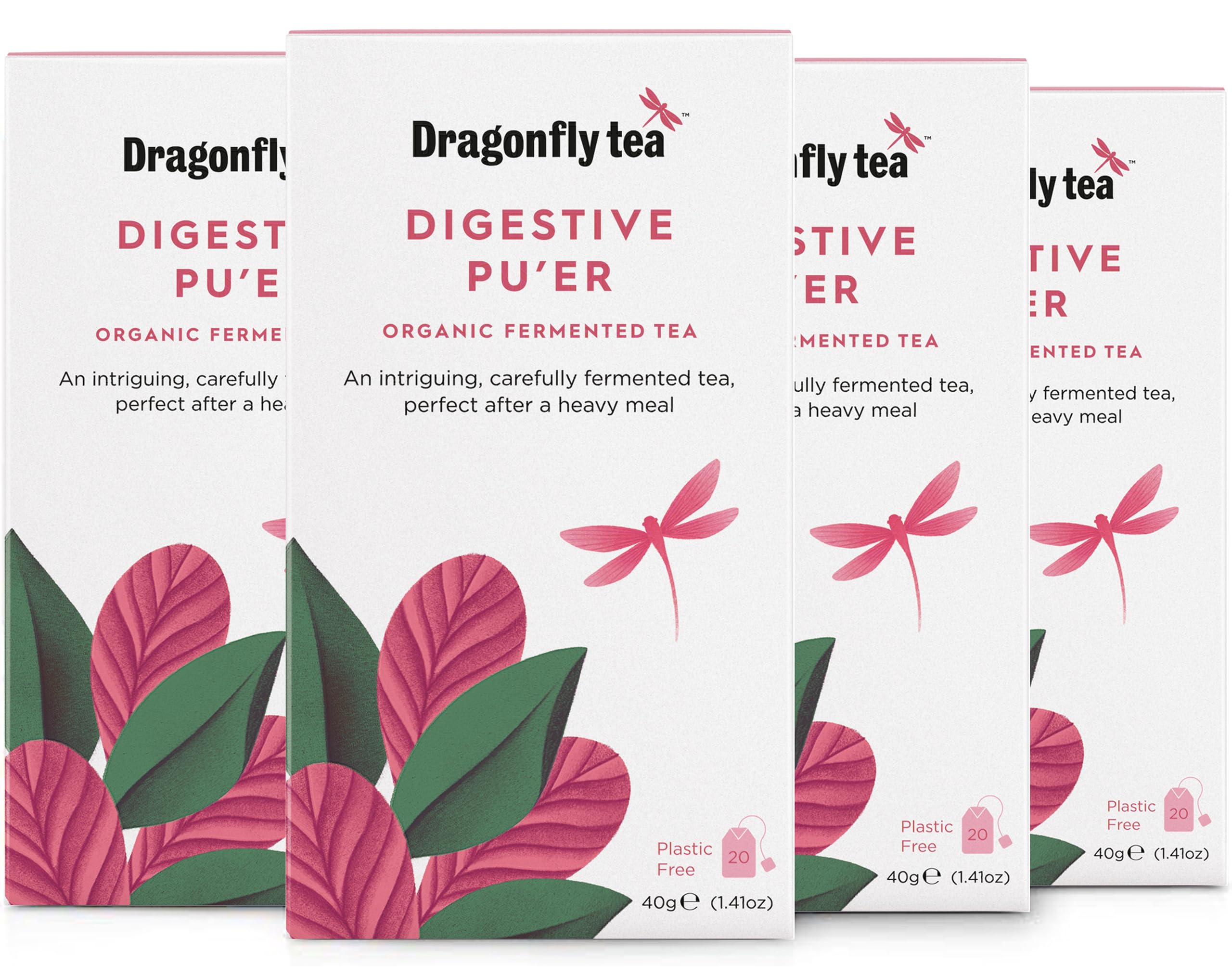 DRAGONFLY Organic Pu'er Herbal Tea - Fermented, Earthy Sweetness | 80 Teabags (4x20) 1