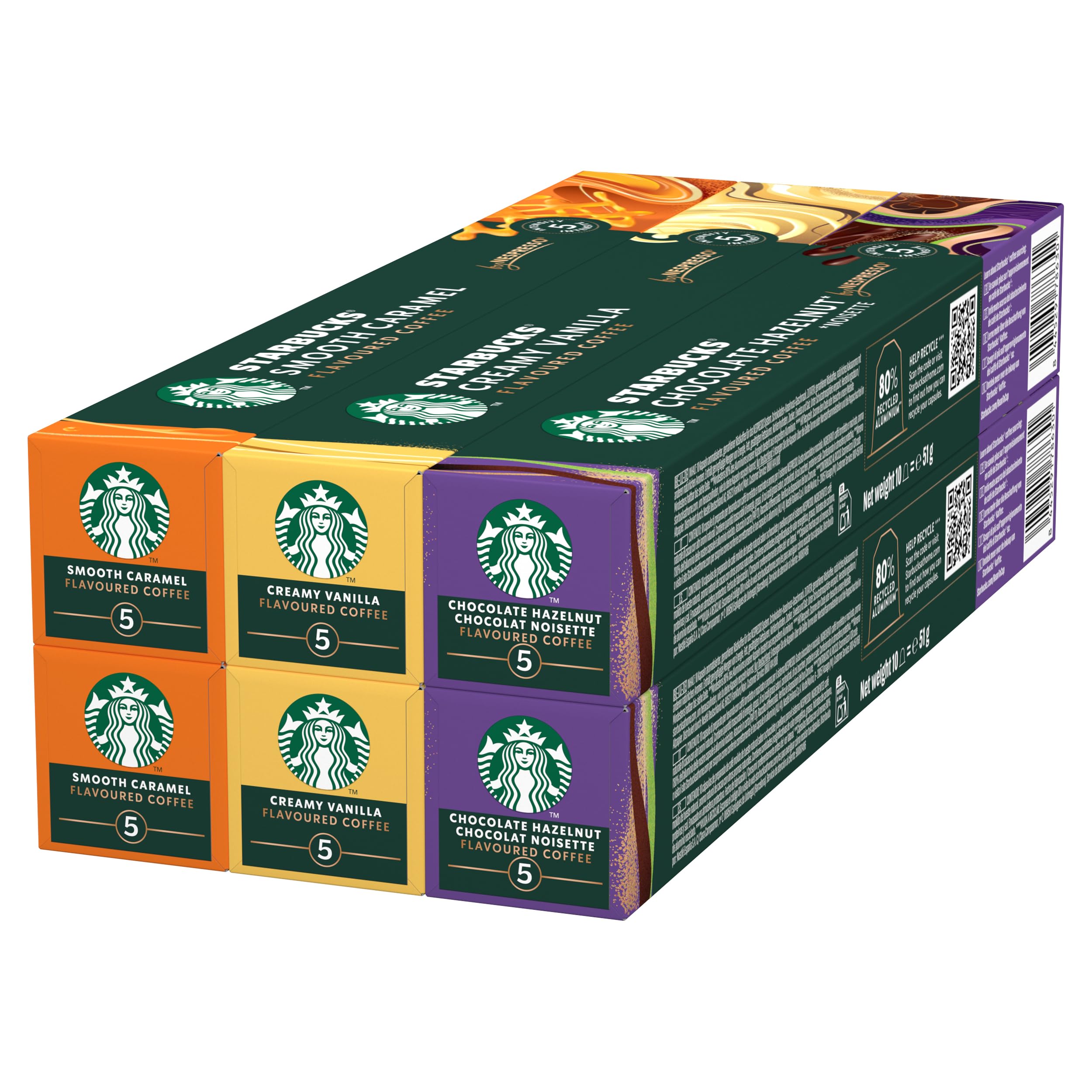 STARBUCKS Flavoured Coffee Variety Pack for Nespresso | 60 Capsules | Caramel, Vanilla, Chocolate Hazelnut 1
