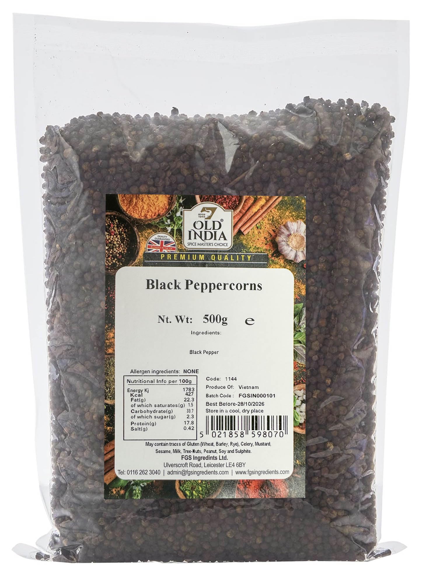 Old India Black Peppercorns - 100% Natural | 500g Pack | 2 Year Shelf Life