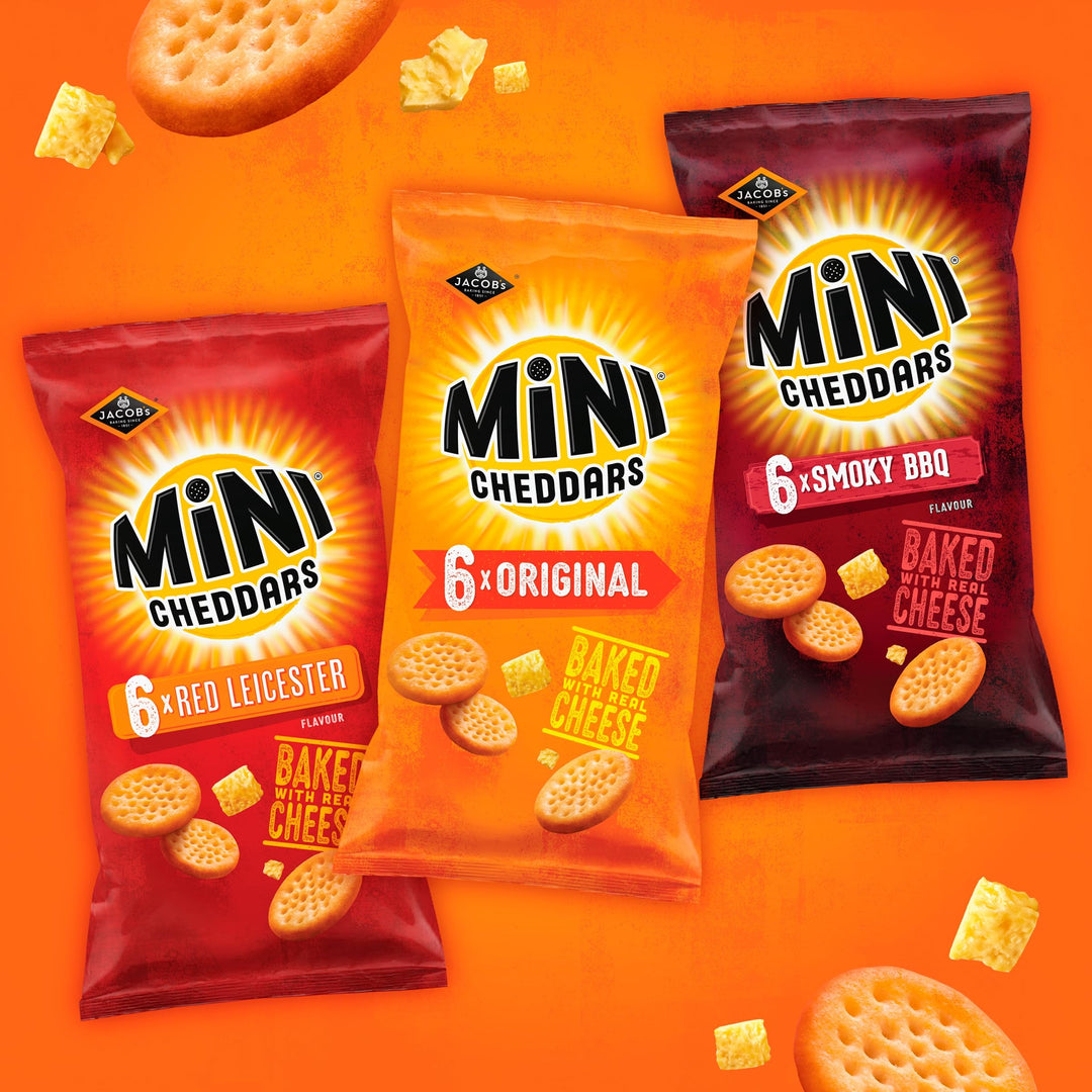 Jacob's Mini Cheddars Original Baked Snacks Multipack 6x23g (138g) - Real Cheese, No Artificial Flavours
