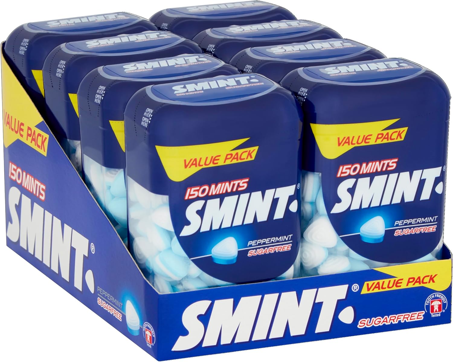 Smint Pfefferminz XXL Zuckerfreie Pfefferminzbonbons - 8 Flaschen (je 150 Mints) für langanhaltend frischen Atem