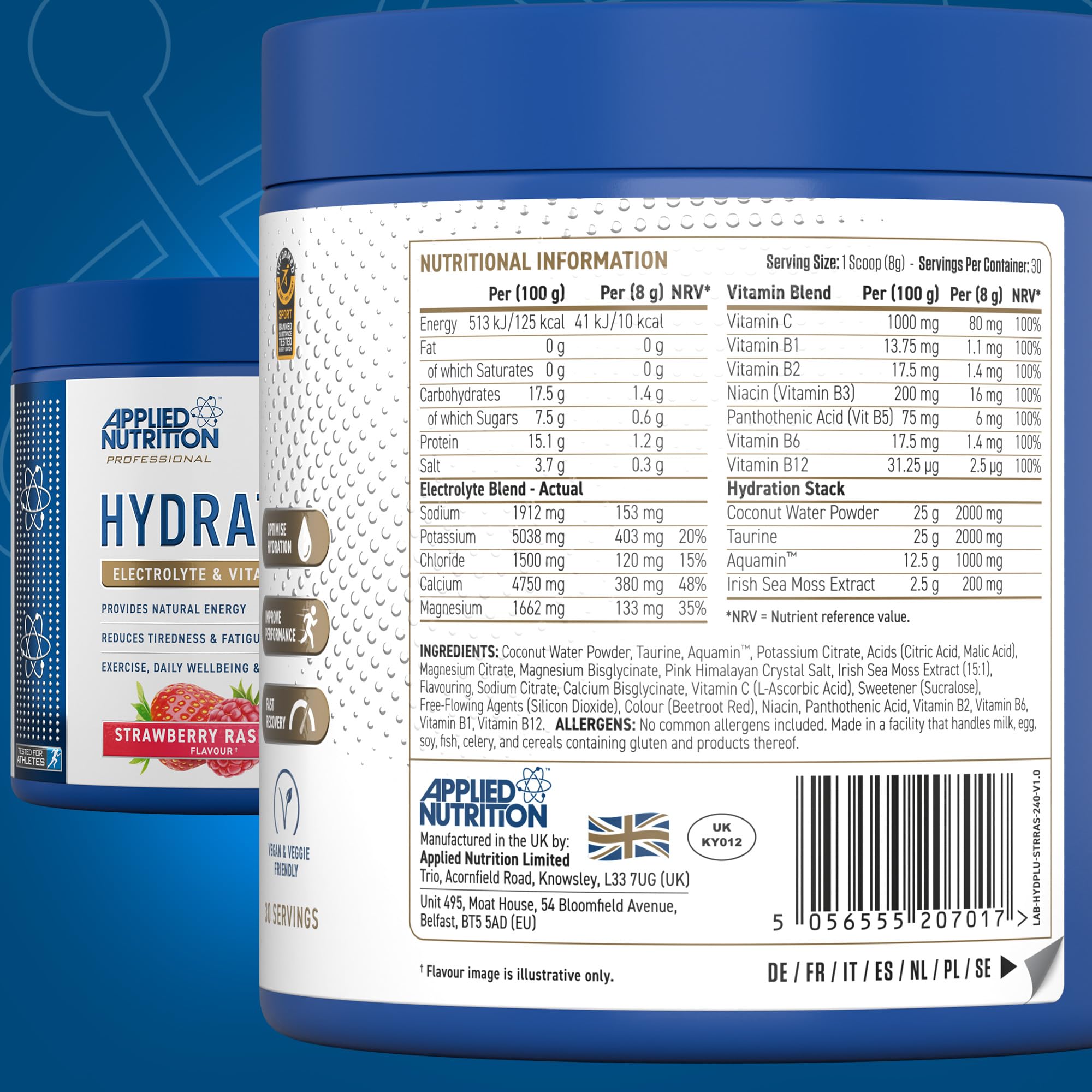 Applied Nutrition Hydration+ Electrolytes & Vitamin Powder Sugar-Free | 240g Tub | Vegan, Halal 6