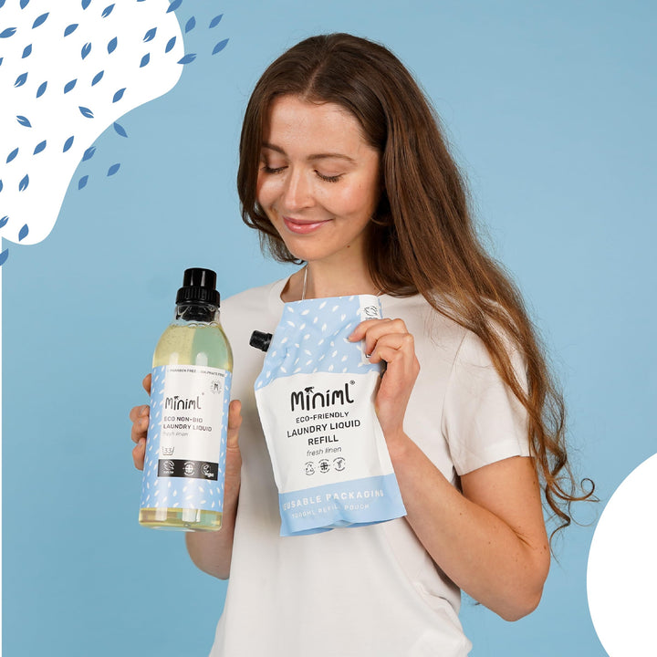 Miniml Eco Laundry Liquid Washing Detergent 1L Refill - Natural Non-Bio Fresh Linen Scent