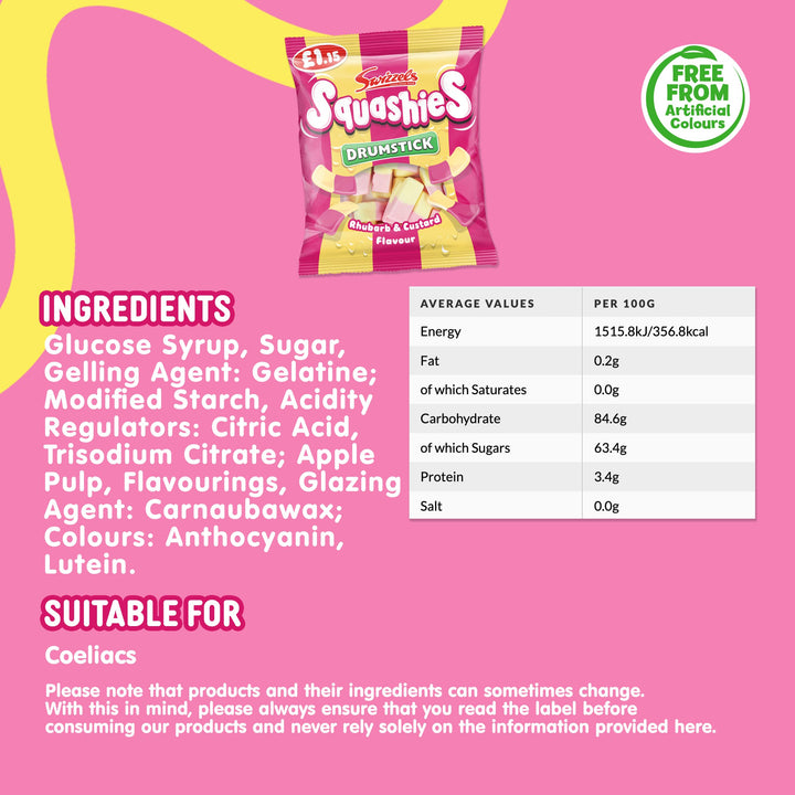 Swizzels Squashies Sweets - Rhubarb & Custard Flavour (120g)