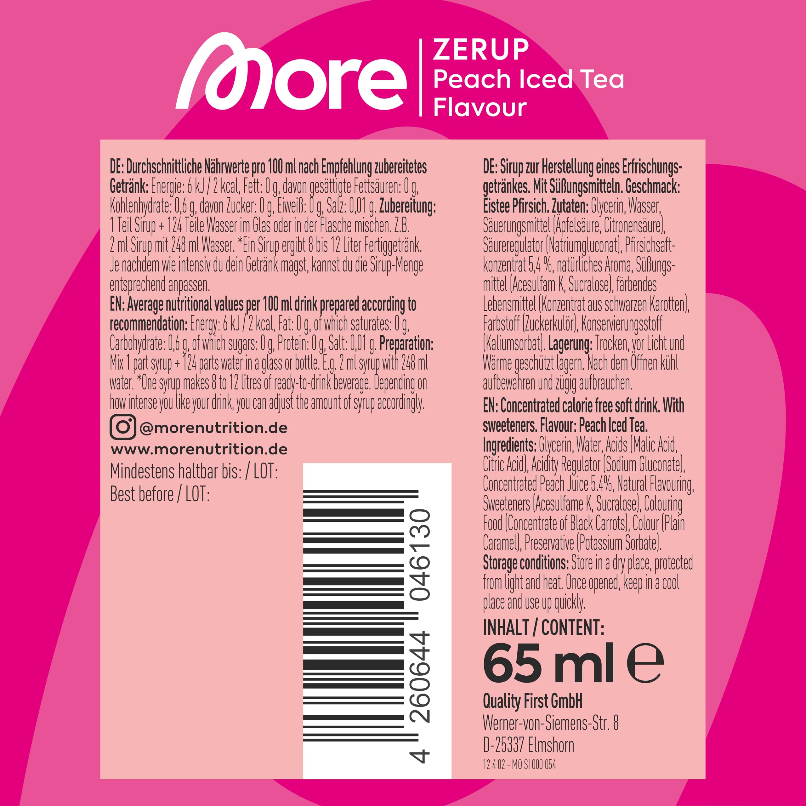 MORE Zerup Peach Iced Tea Zero Calorie Sirup mit echten Fruchtextrakten, 65 ml Konzentrat 5