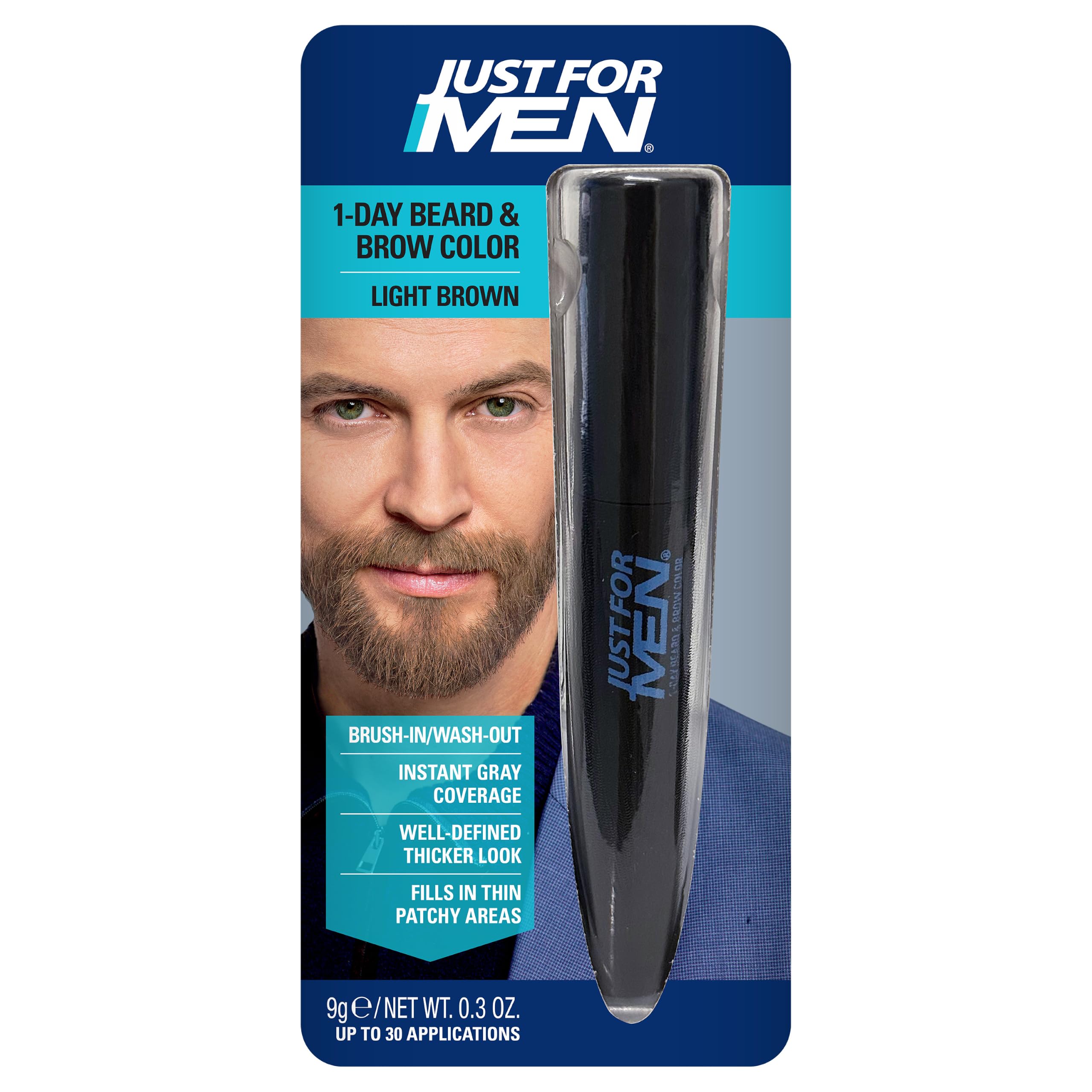 Just For Men 1-Day Beard and Brow Colour Brush - Brown, 9 ml