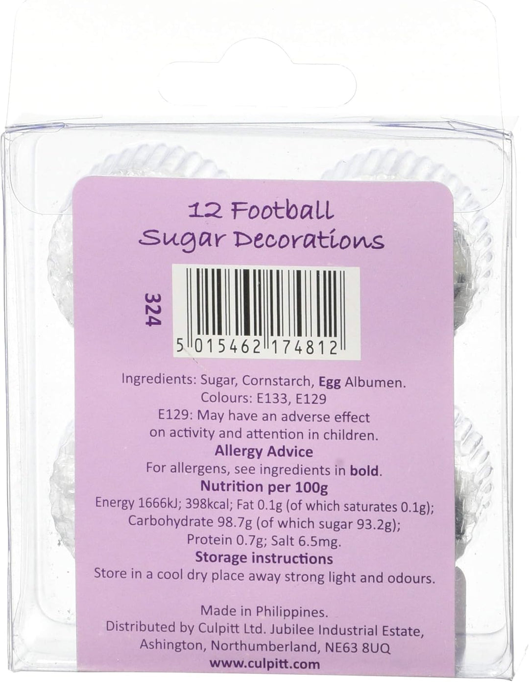 Culpitt - Football Sugar Pipings Edible Cake Decorations Pack of 12