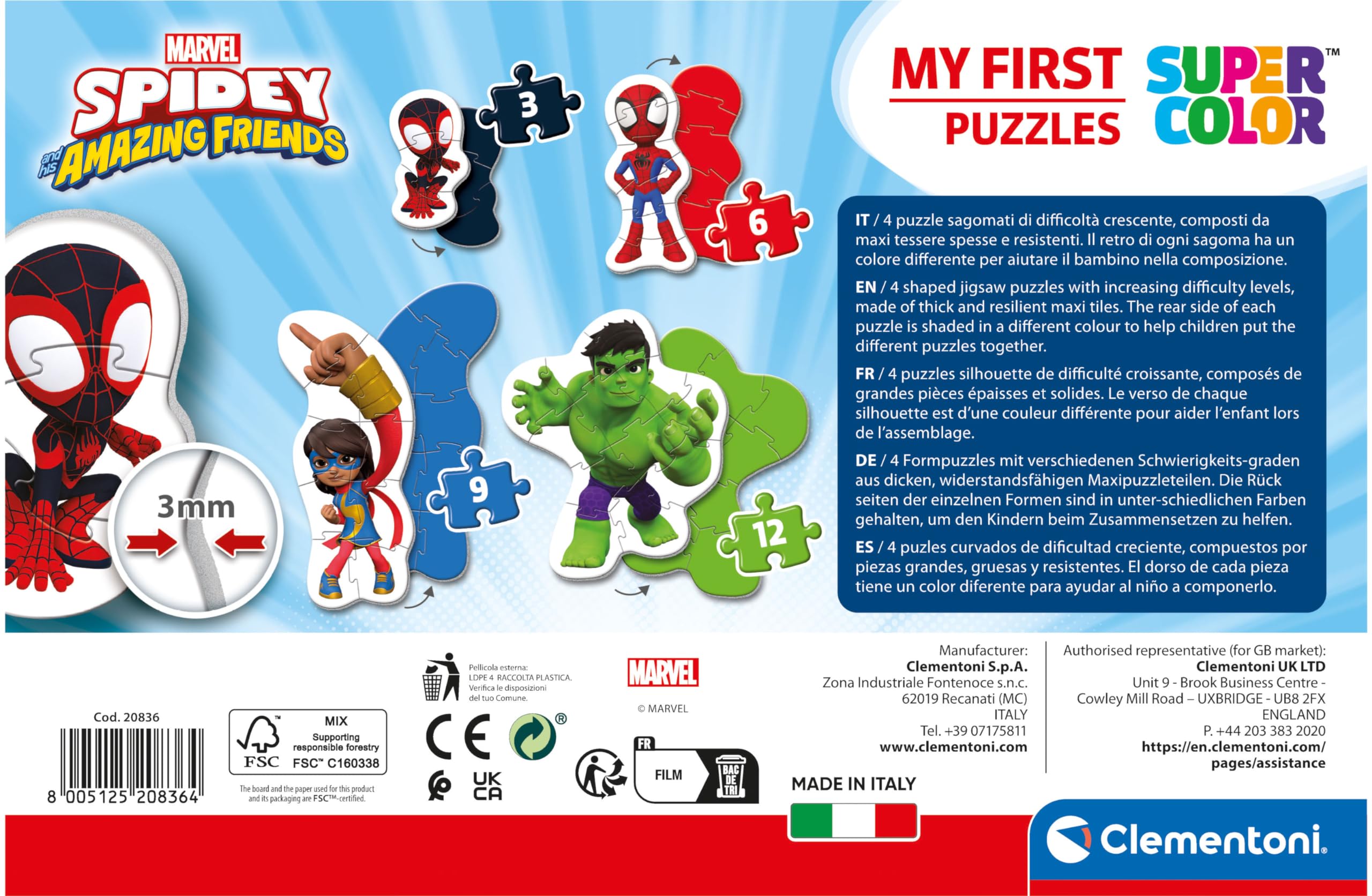 Clementoni Marvel Spidey And His Amazing Friends Jigsaw Puzzle Set 20836 | 3, 6, 9, 12 Pieces | Ages 2+ 3