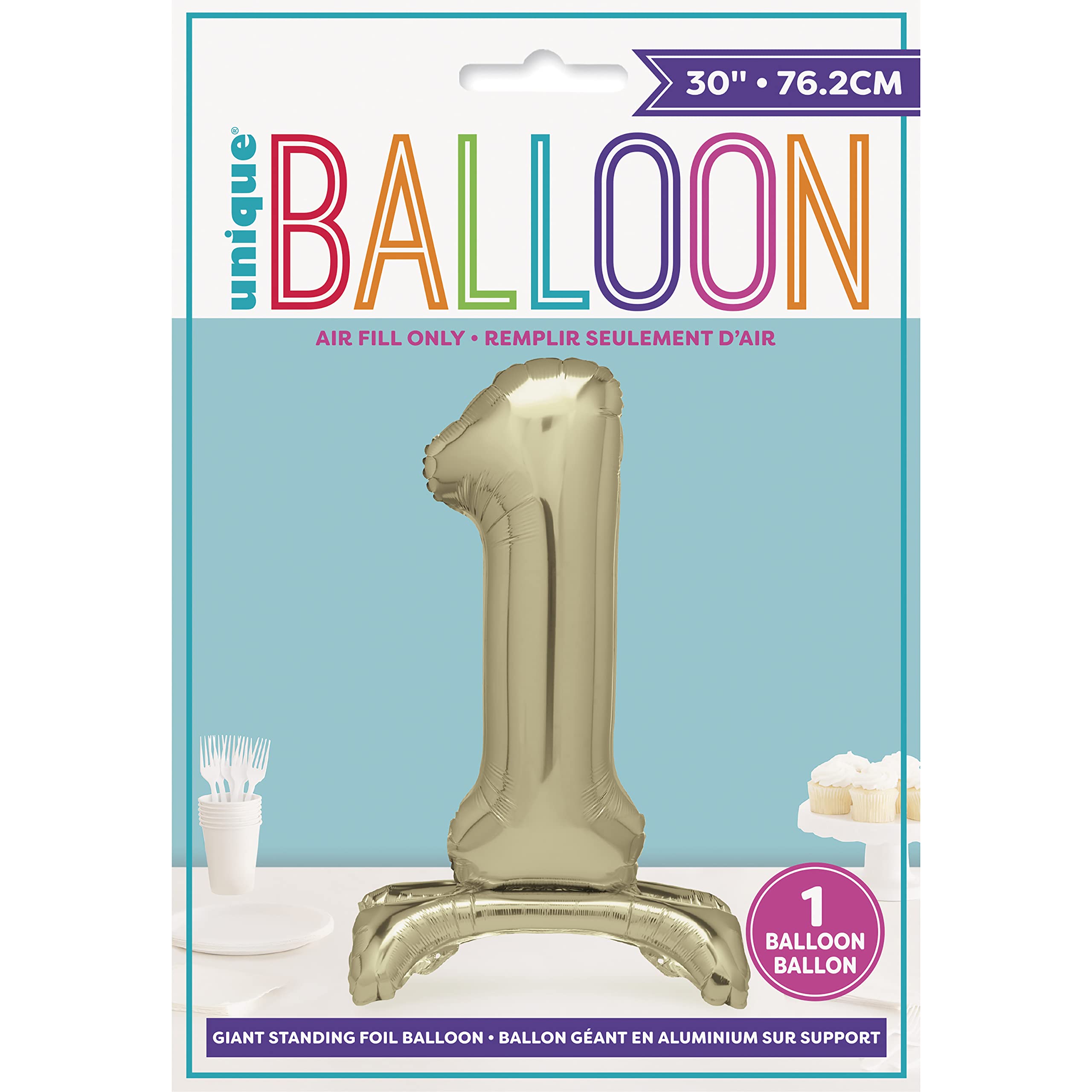 Unique Giant Standing Foil Number 1 Balloon - 76 cm Gold | Air Fill Only | Mylar