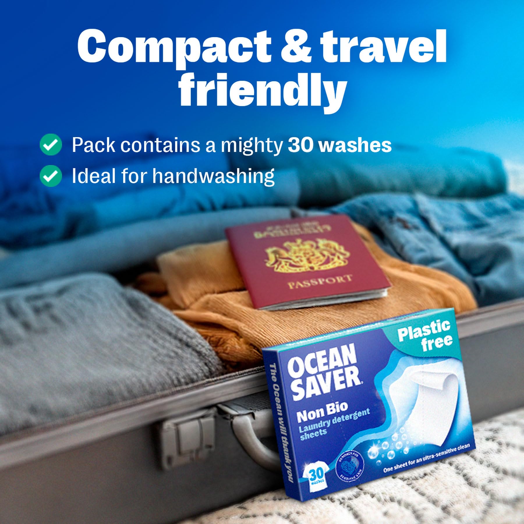 OceanSaver Eco Laundry Detergent Sheets - Non-Bio, Ocean Friendly Formula | Ocean Fresh Linen Scent 8