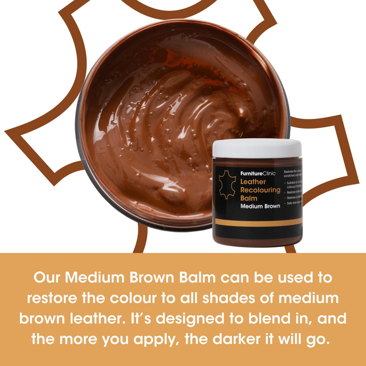 Furniture Clinic Leather Recolouring Balm - Medium Brown for Faded & Scratched Sofas, Car Seats, Shoes, Clothing