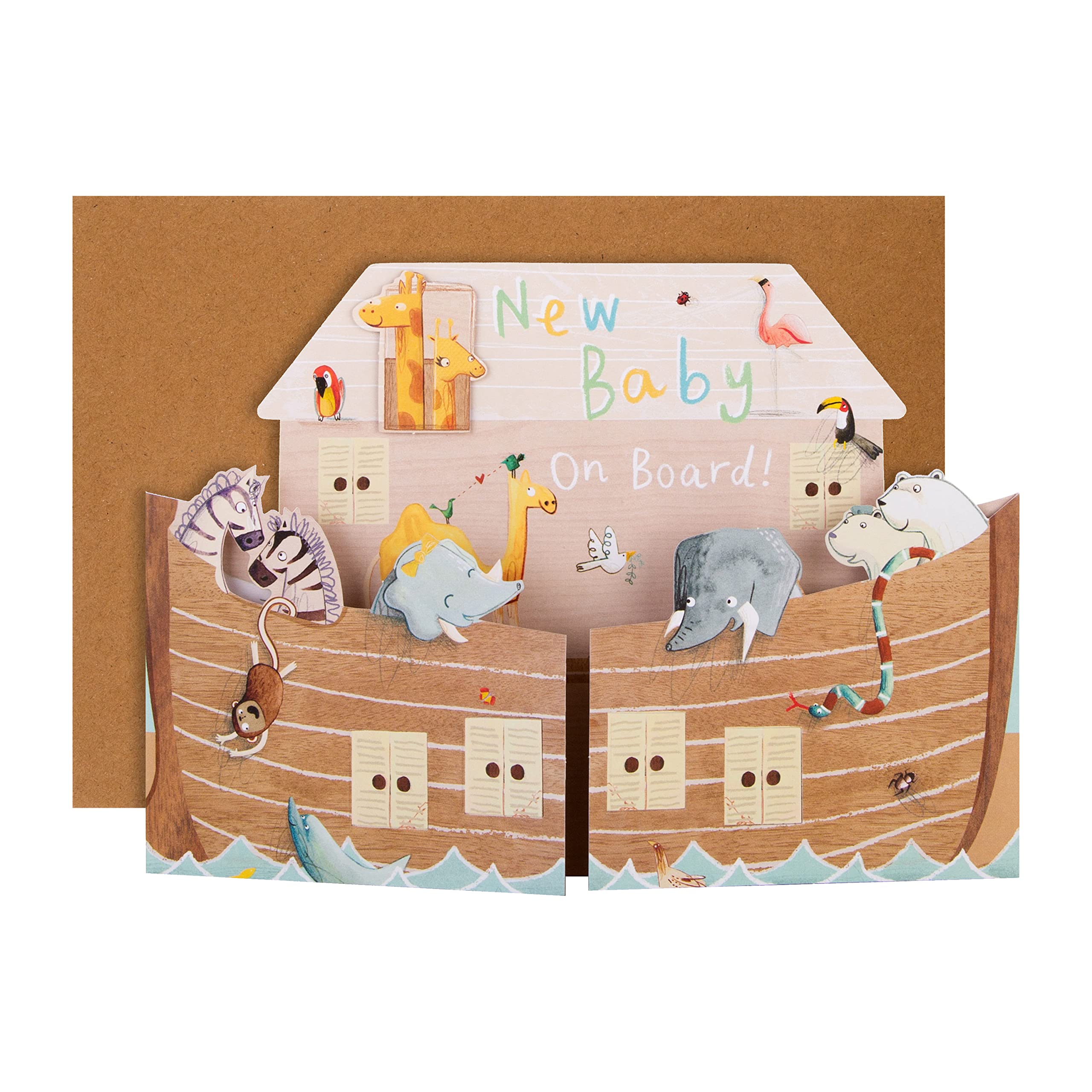 Hallmark New Baby Congratulations Card - 3D Fold-Out Animal Ark Design | 15.9cm x 22.8cm 1
