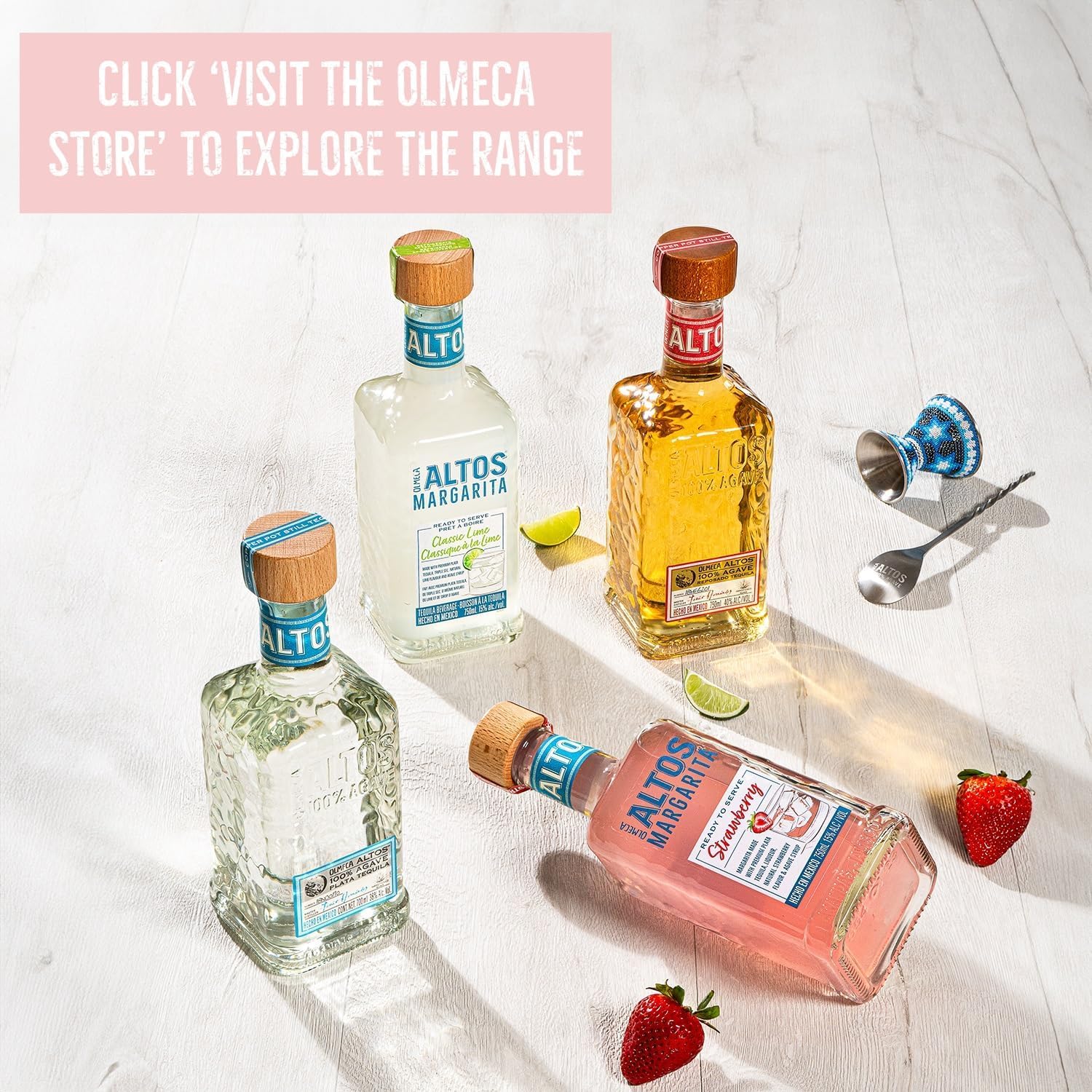Olmeca Altos Strawberry Margarita Ready to Serve Tequila Cocktail | 14.9% ABV | 75cl 6