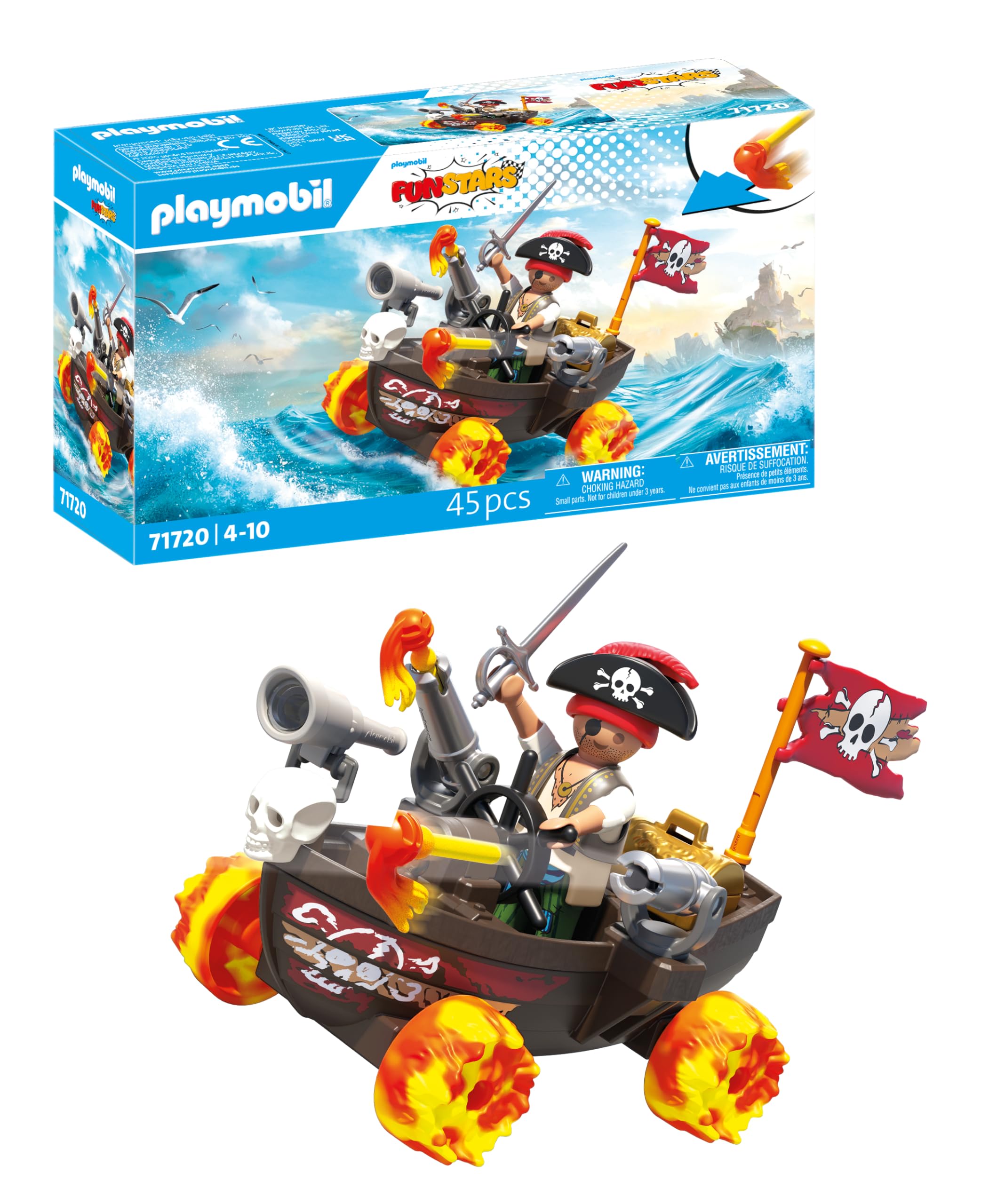 Playmobil Fun Stars Racing Pirate Boat with Pull-Back Motor & Shooting Function | Age 4+ | Model 71720 1