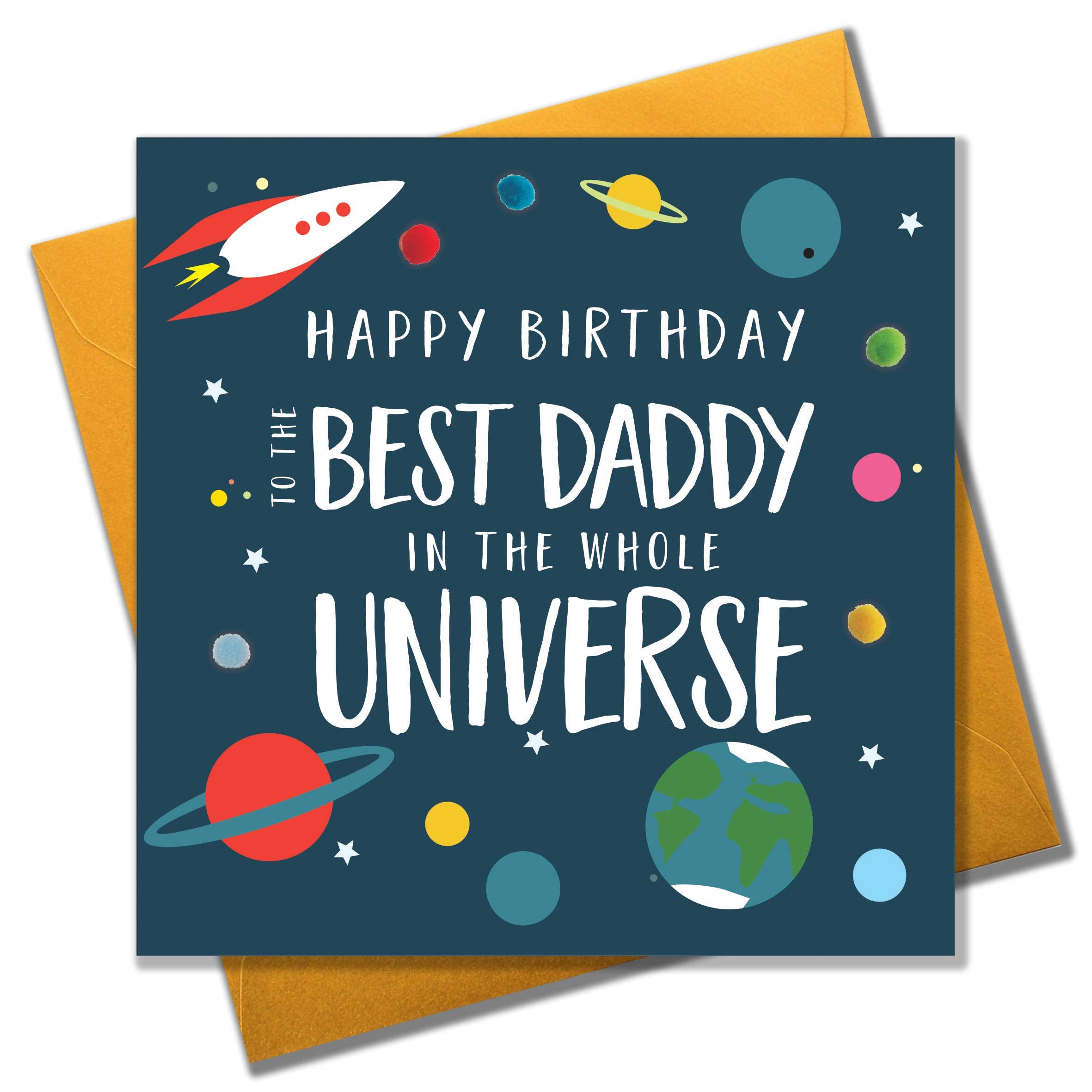 Claire Giles Greeting Cards Pom Pom Happy Birthday Card for Daddy | 150x150mm | Blank Inside 1