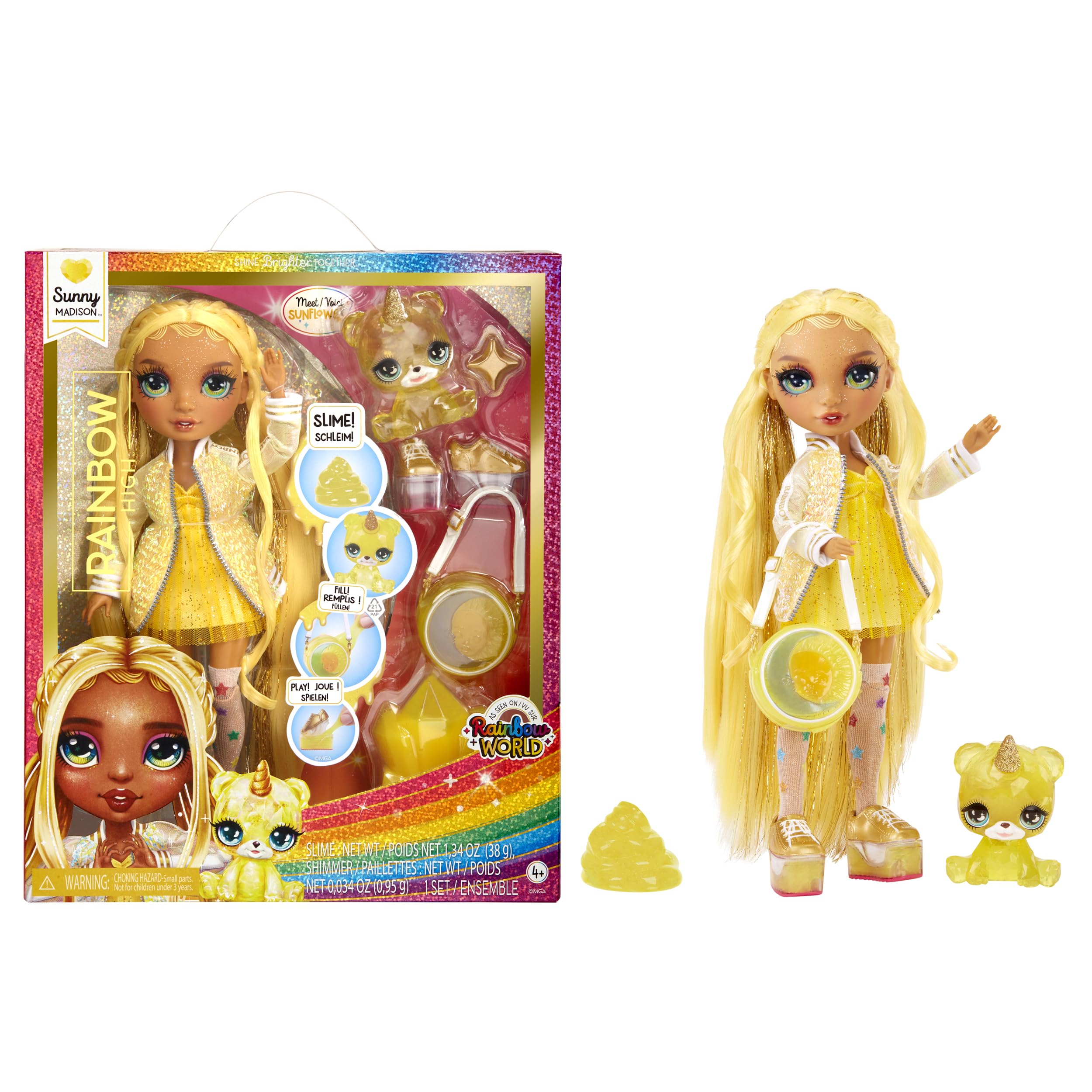 Rainbow High Sunny Madison Fashion Doll with Sparkle Slime & Magical Pet - 28 cm Yellow Shimmer Doll with Customizable Accessories 1