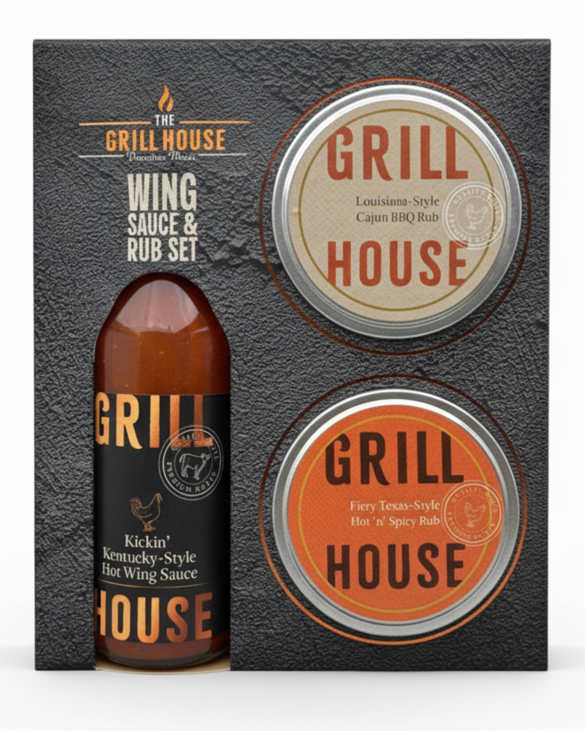 Grill House Wing Sauce & BBQ Rub Gift Set - 140 ml Hot Sauce, 2 x 20 g 1