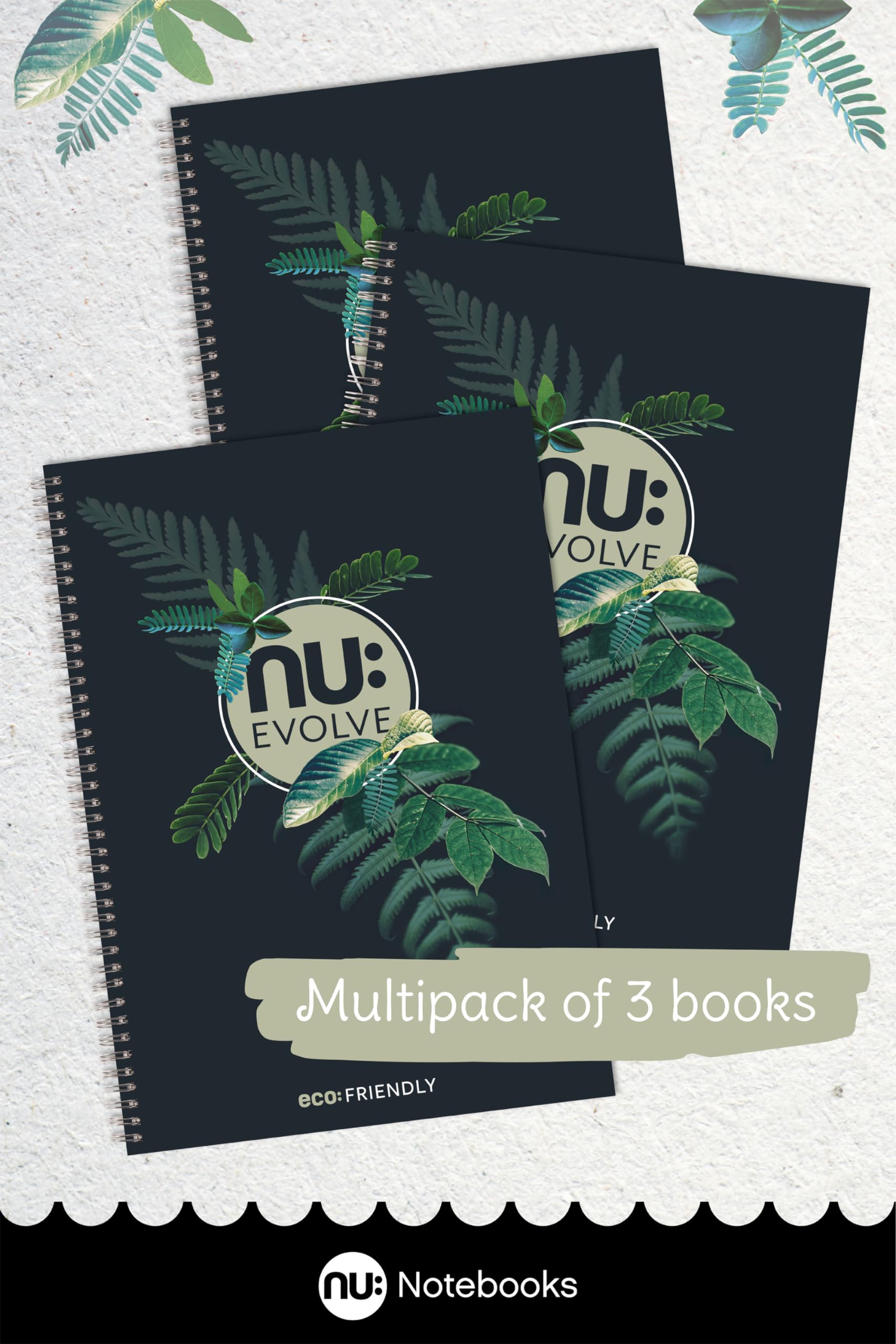 nu: Evolve Recycled A4 Wirebound Notebook - 3 Pack | Ruled | 80gsm Paper | Soft Cover 4