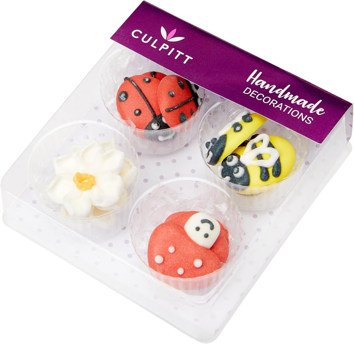 Culpitt Bee, Ladybird, Mushroom & Daisy Sugar Decorations, Spring Themed Edible Cake Toppers