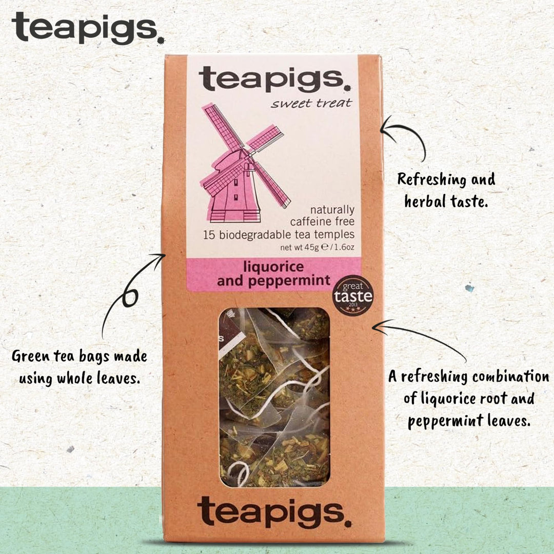 teapigs Liquorice & Peppermint Tea - Caffeine-Free Herbal Tea Bags with Natural Ingredients