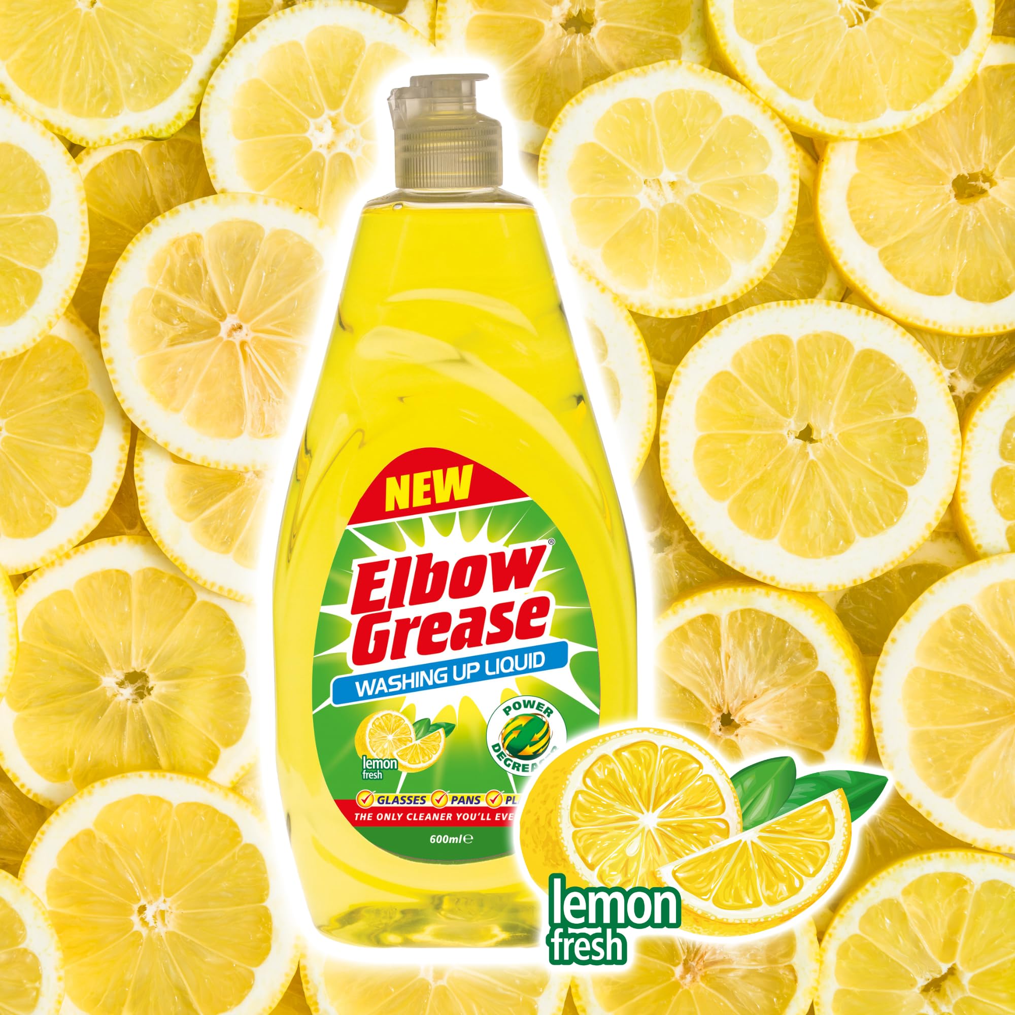 Elbow Grease Washing Up Liquid | Power Degreaser - Soap for Hand Washing Dishes, Pots, Pans & Glasses (Lemon, 600ml) 6