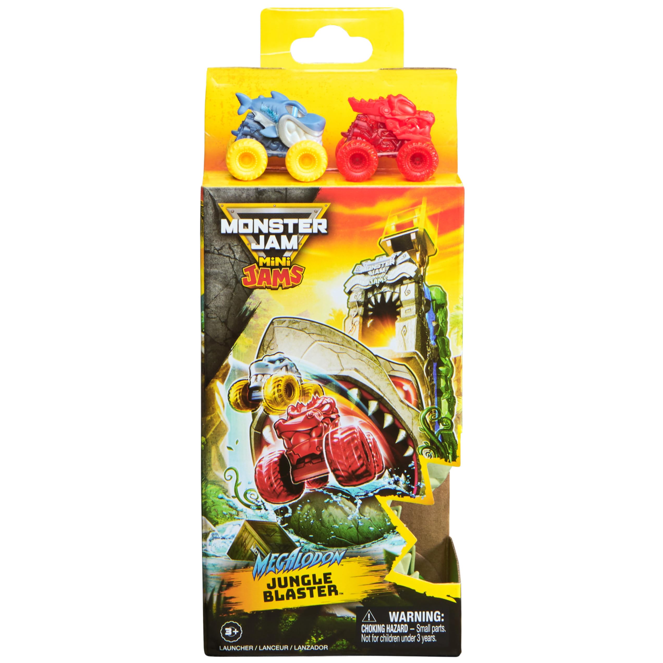 Monster Jam Mini Jams Megalodon Jungle Blaster Launcher Playset - 17.7 cm Rapid Fire Action with 2 Exclusive Trucks