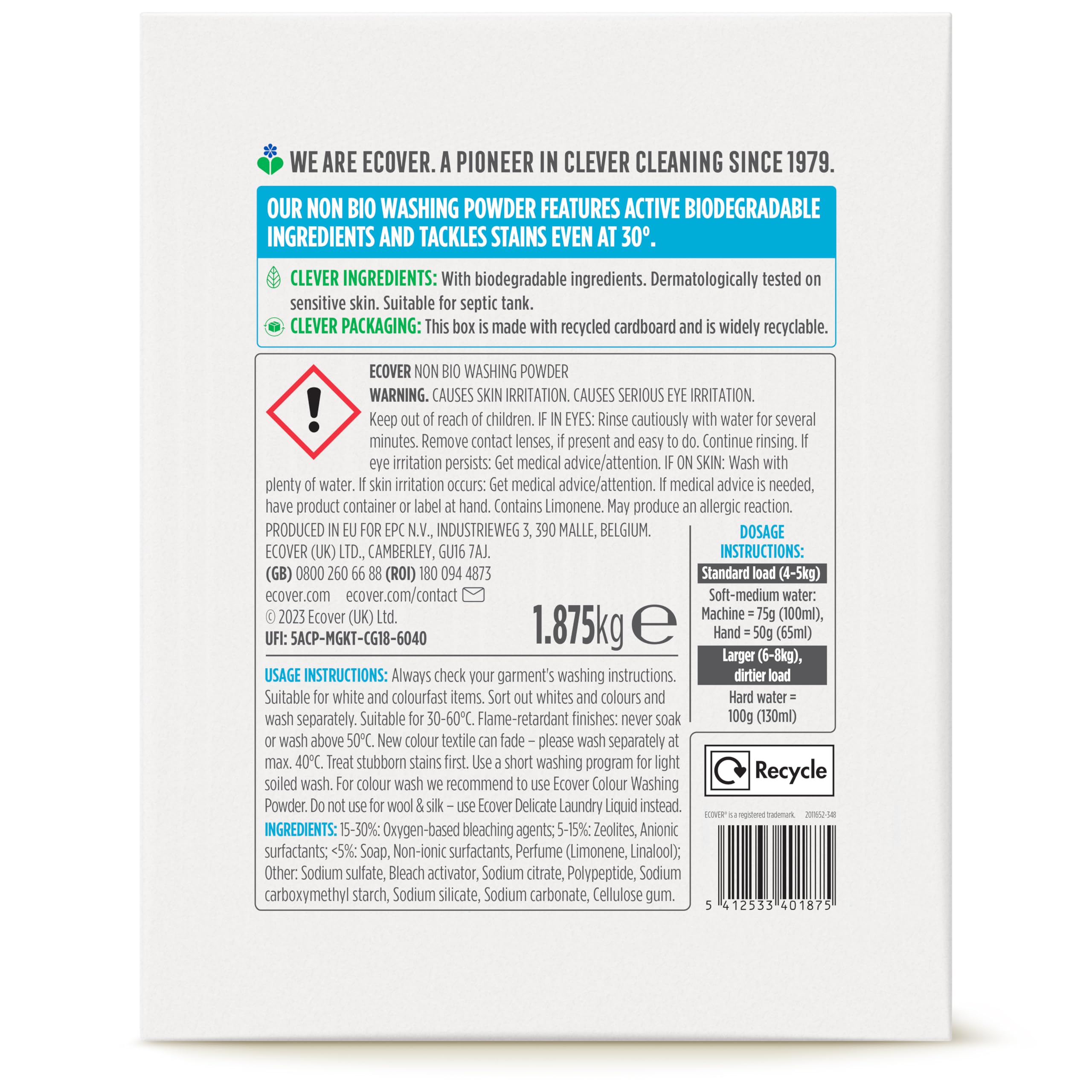 Ecover Lavender & Eucalyptus Non Bio Laundry Washing Powder, 1.875kg, 25 Wash 2