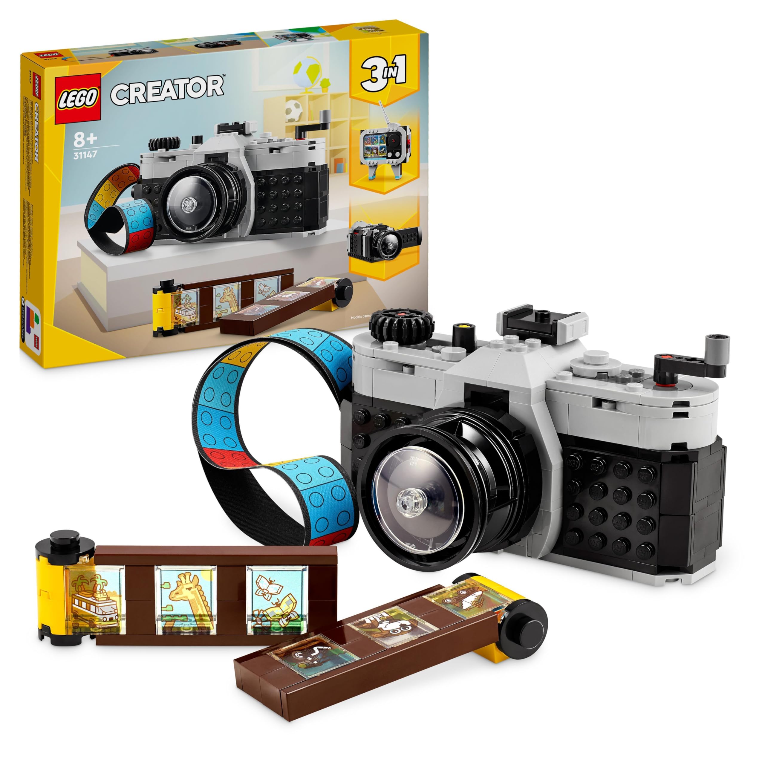 LEGO Creator 3-in-1-Retro-Kamera-Set – Bauen Sie eine Kamera, eine Videokamera und einen Fernseher – 261 Teile für Kinder ab 8 Jahren
