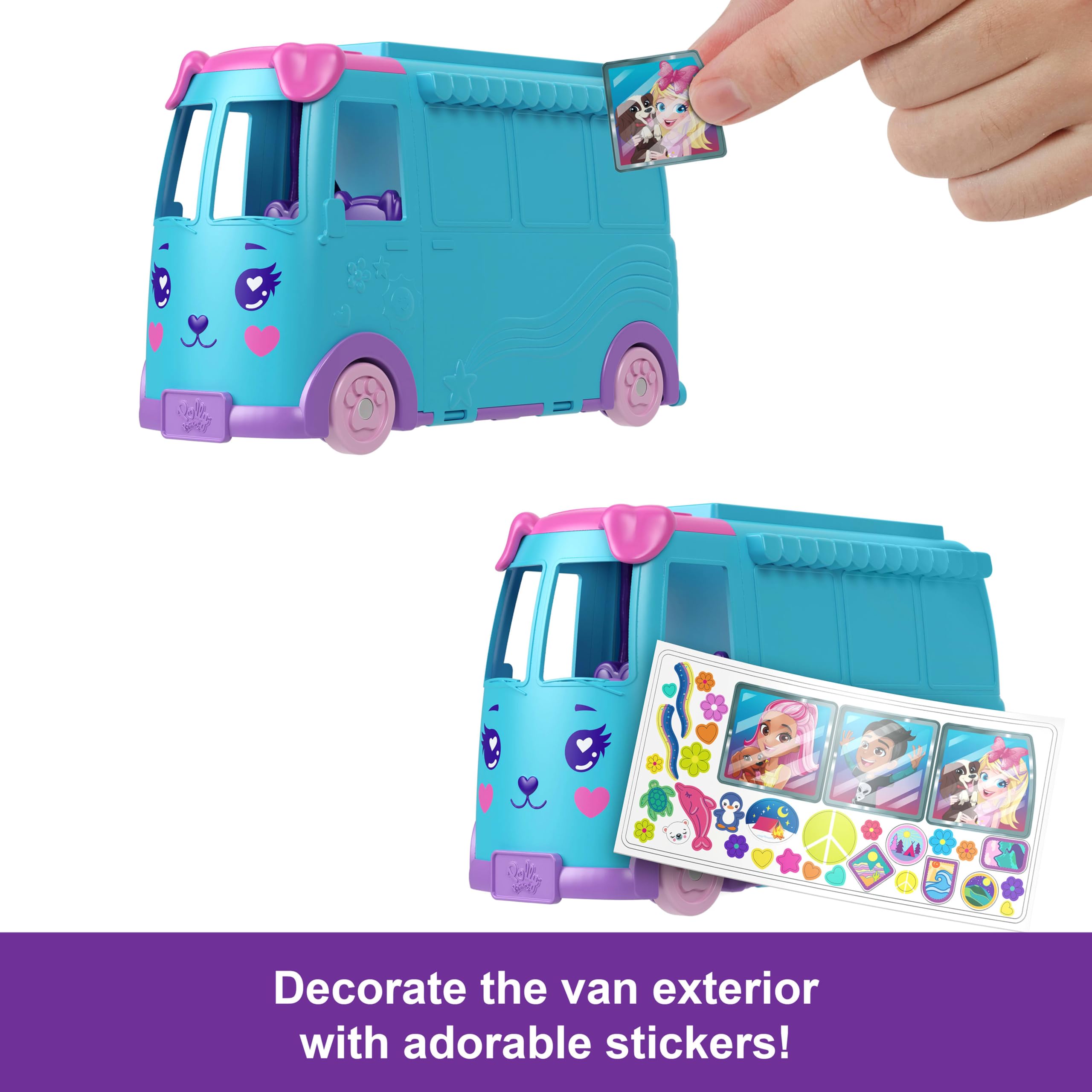 Polly Pocket Pet Mobile Adventure Playset - Transforming Camper Van with Micro Dolls & Pets, Ages 4+ 6