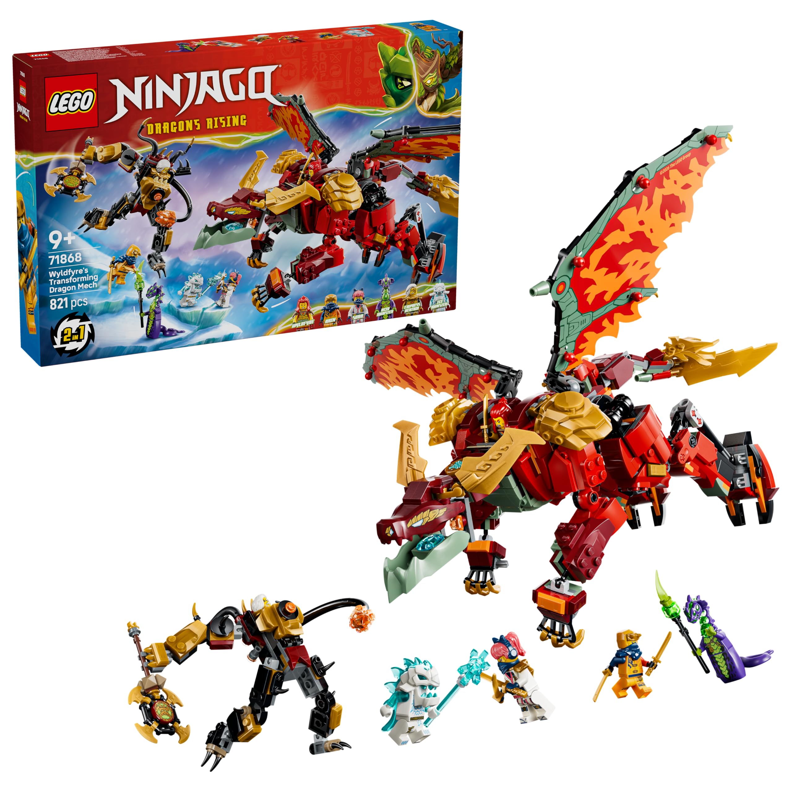 LEGO NINJAGO Wyldfyre's Transforming Dragon Mech Toy - 2-in-1 Action Figure Building Set for Ages 9+