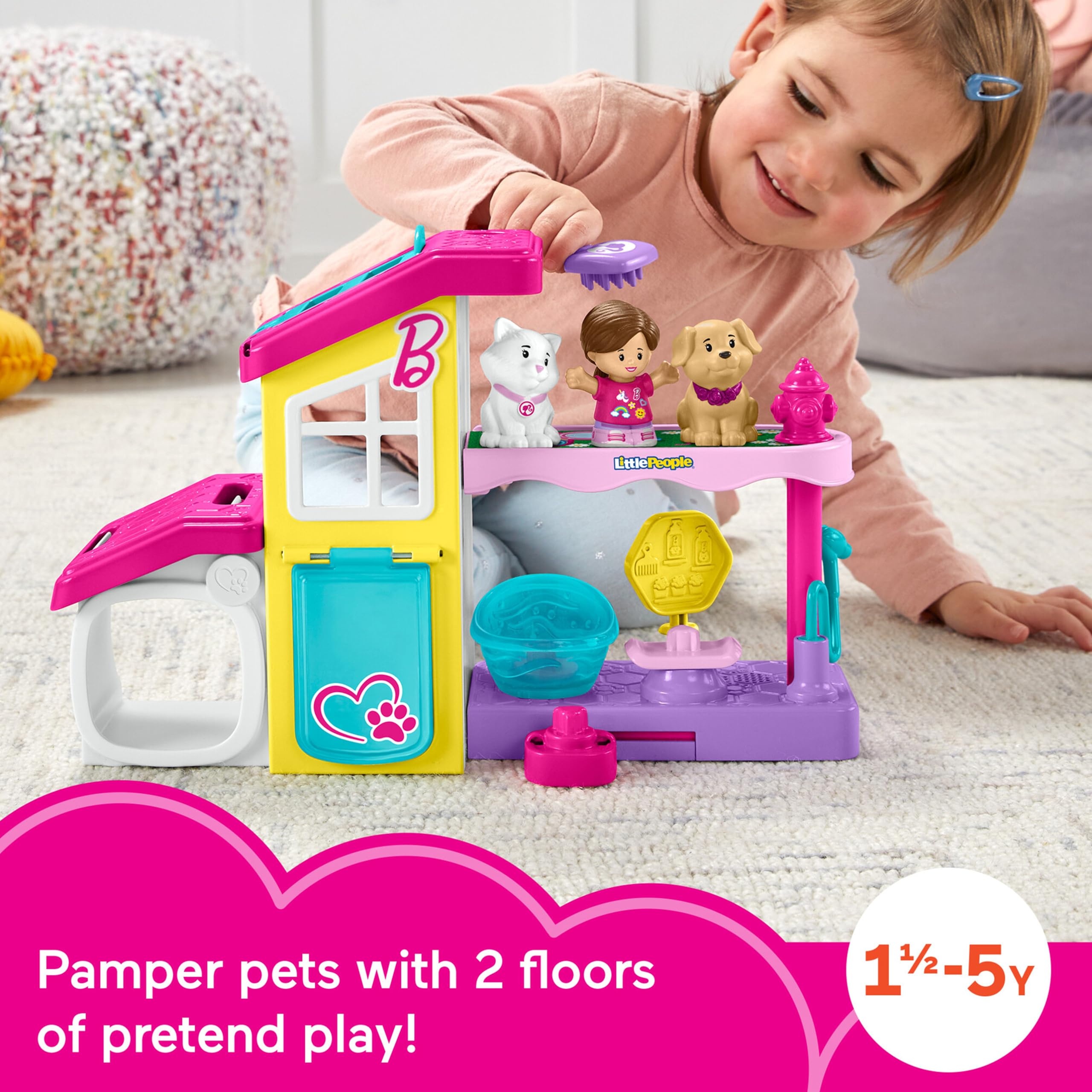 Little People Barbie Playset for Toddlers - 2-Floor Pet Spa with Music & Sounds 9