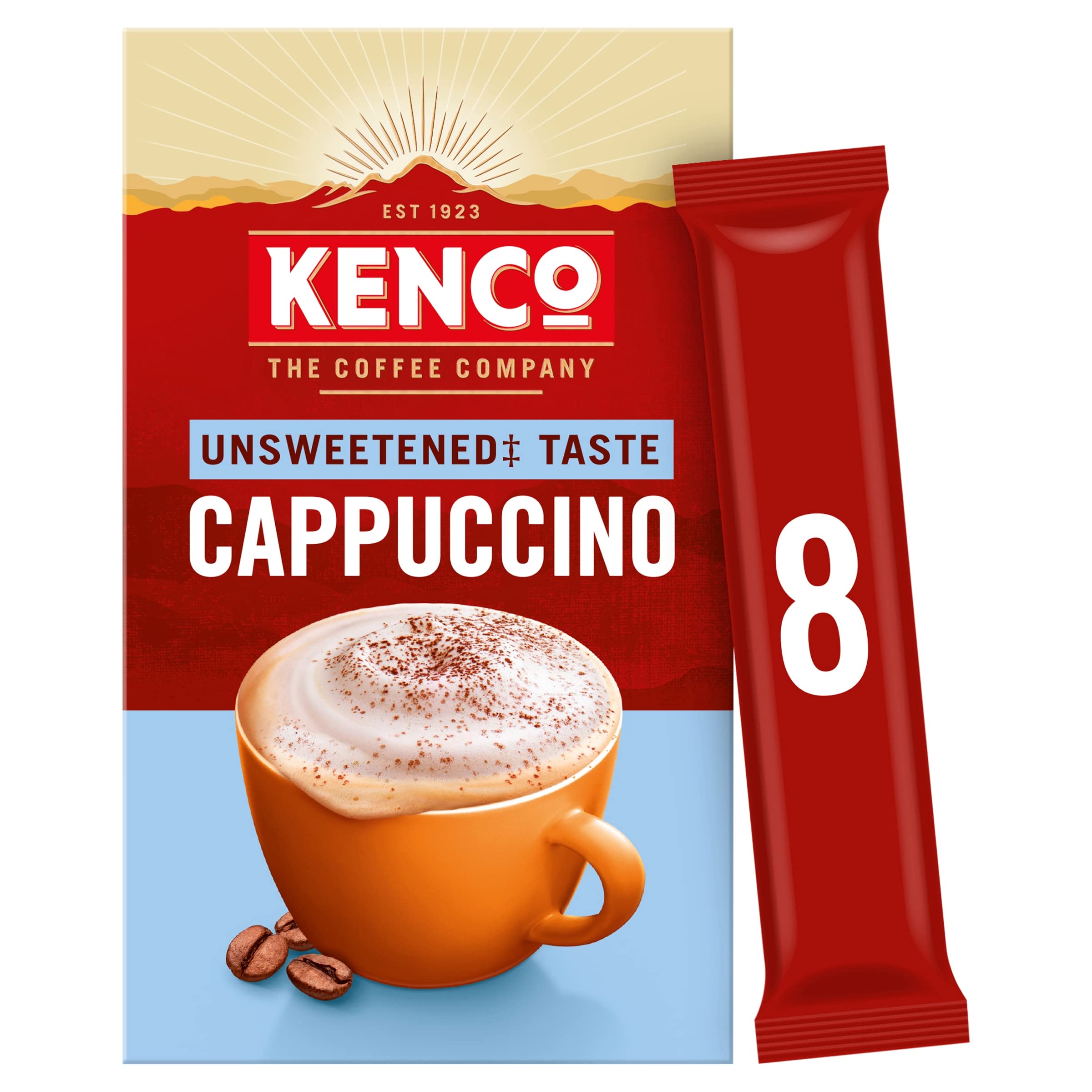 Kenco Unsweetened Cappuccino Instant Coffee Sachets - 8 Sachets per Pack x 5 Packs