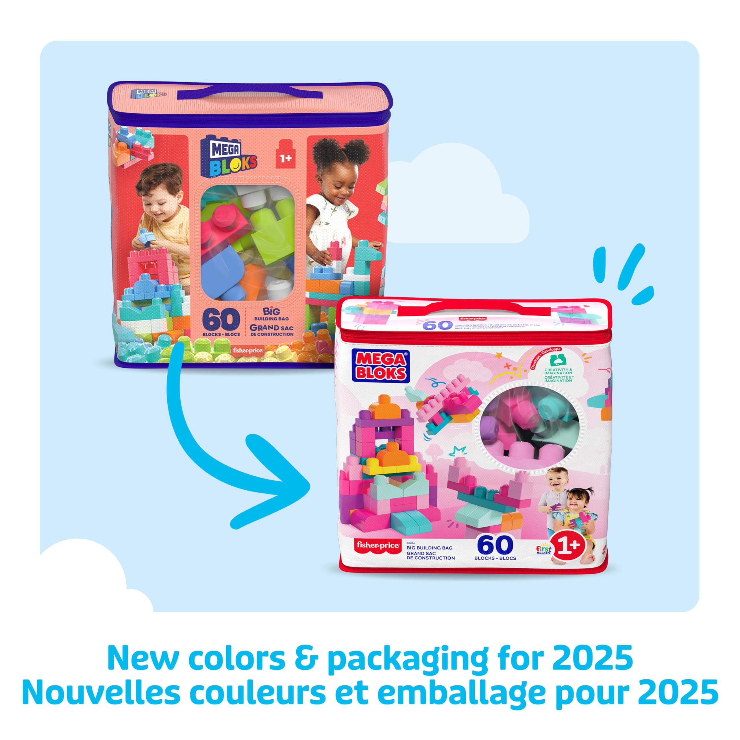 Mega Bloks Big Building Bag Building Set with 60 Blocks, Pink | Ages 1+ | DCH54 6