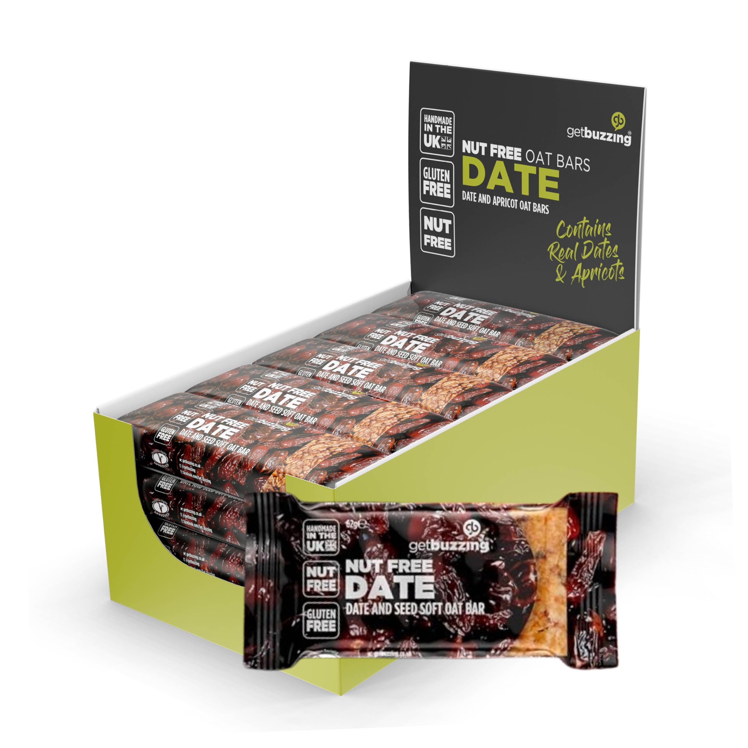 Getbuzzing Nut Free Oat Flapjack Healthy Snack & Energy Bars - Date & Seed, 20 Pack 1