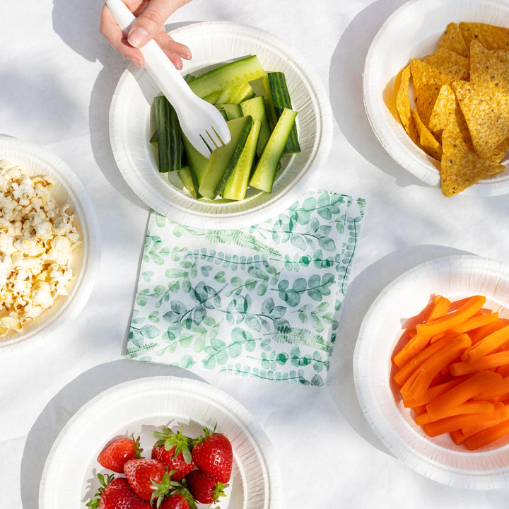 Talking Tables Green Leaves 2-Ply Soft Paper Napkins 100-Pack Eco-Friendly Compostable Disposable 33cm