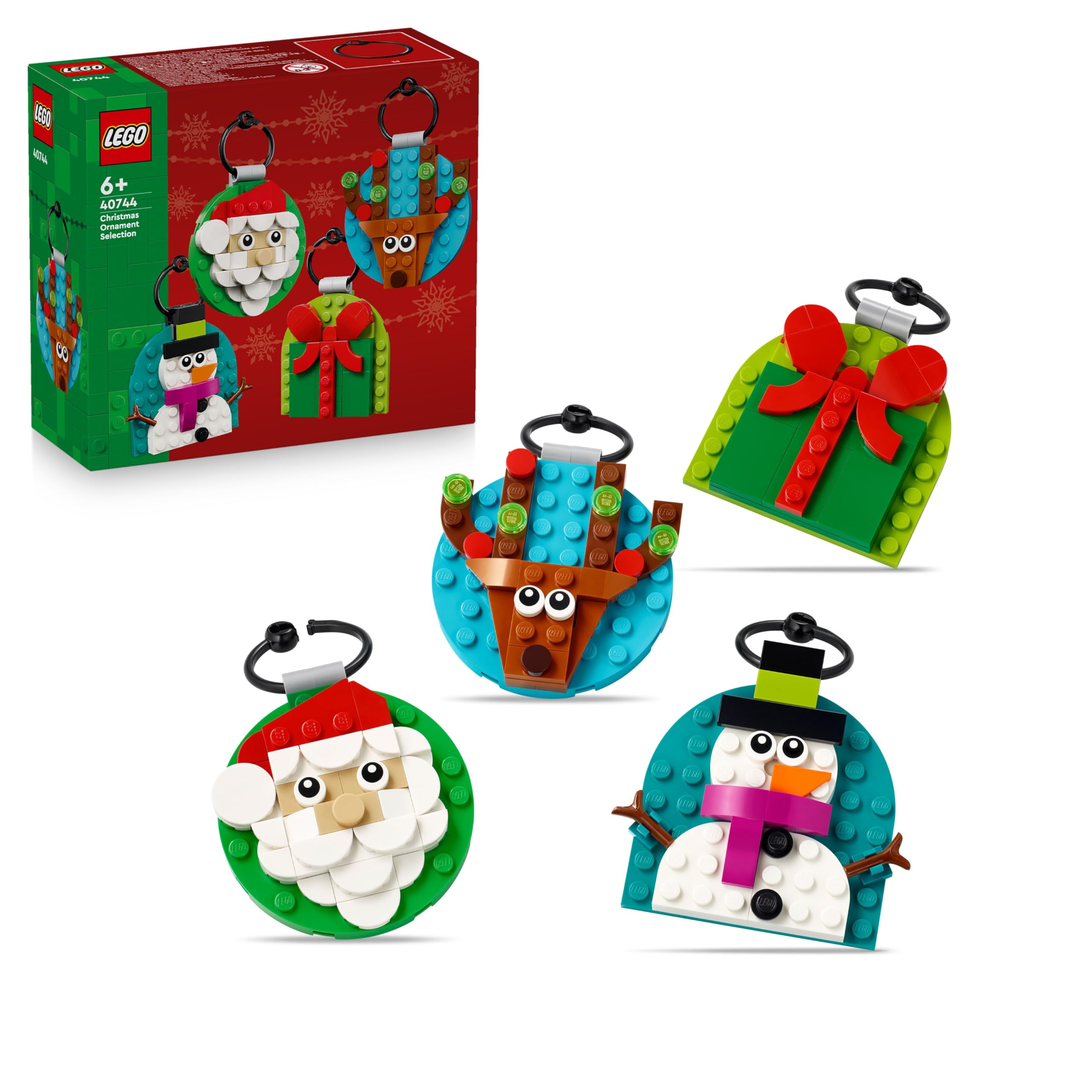 LEGO Christmas Ornament Selection - Building Toy with 4 Festive Hanging Decorations for Kids 6+ 10