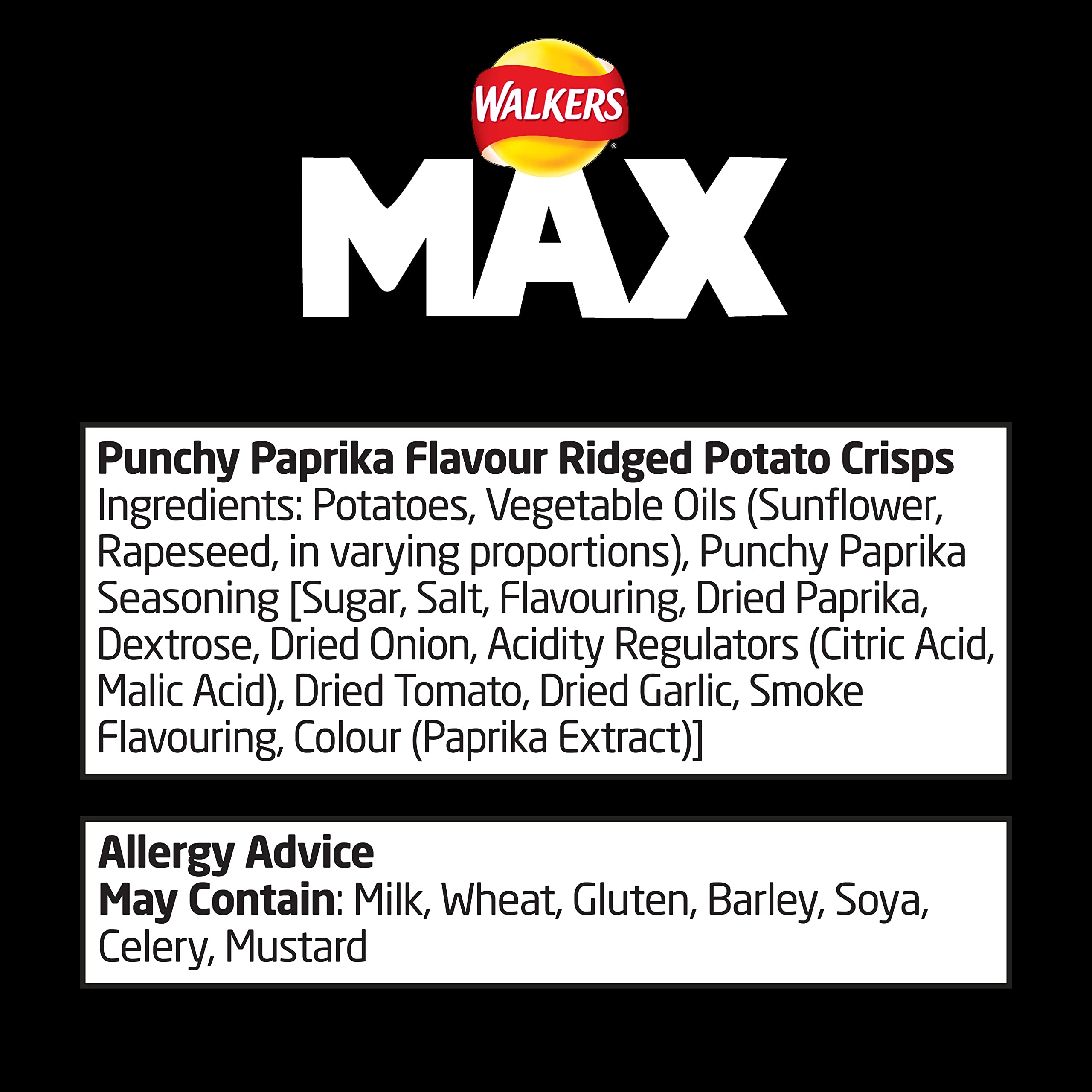 Walkers Max Punchy Paprika Flavour Ridges Crisps 50g 5