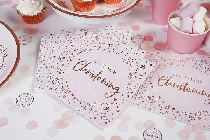 Anniversary House Christening Pink Foil Stamped 3-Ply Lunch Napkins